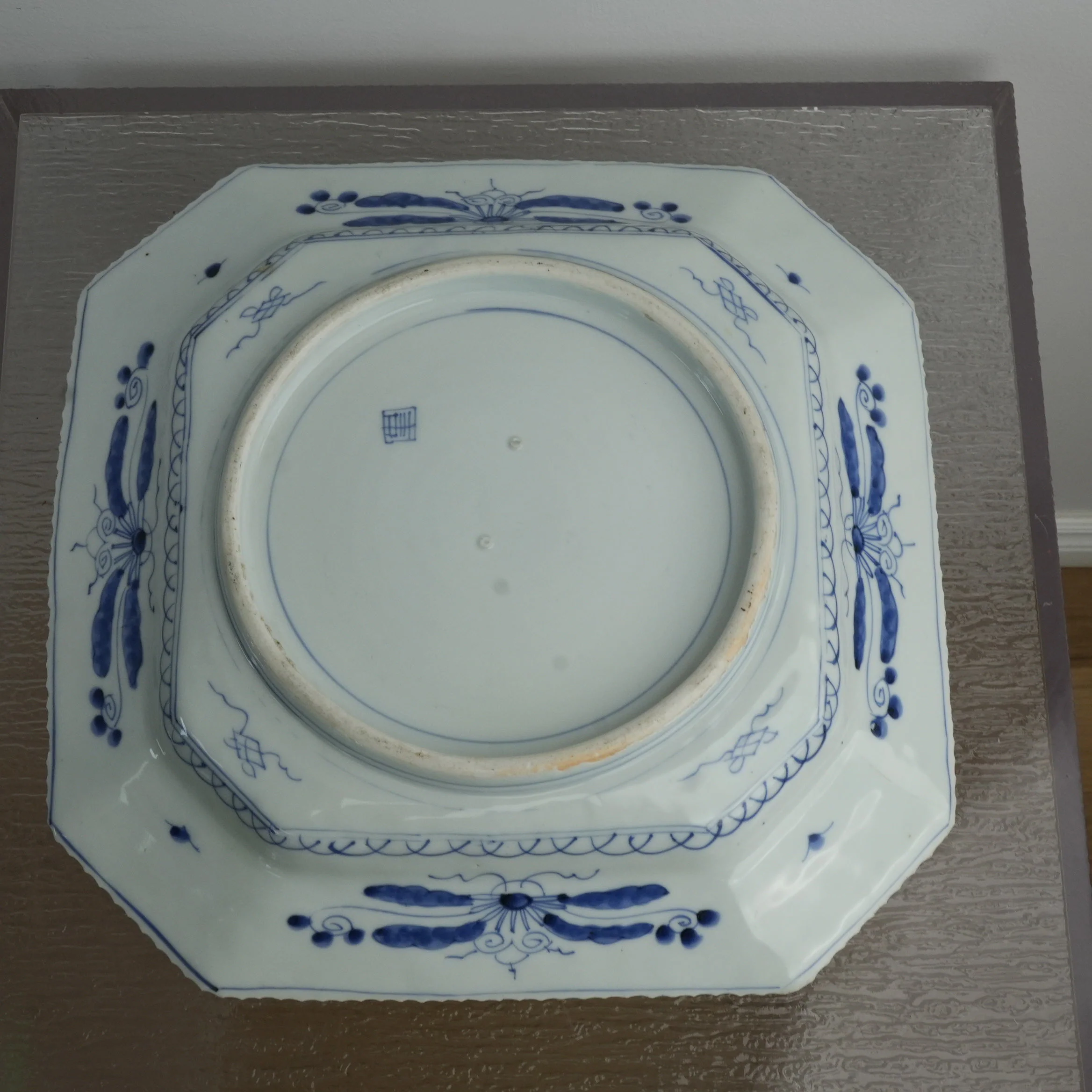 14-inch Antique Japanese Porcelain Blue and White Octagonal Plate - Image 7