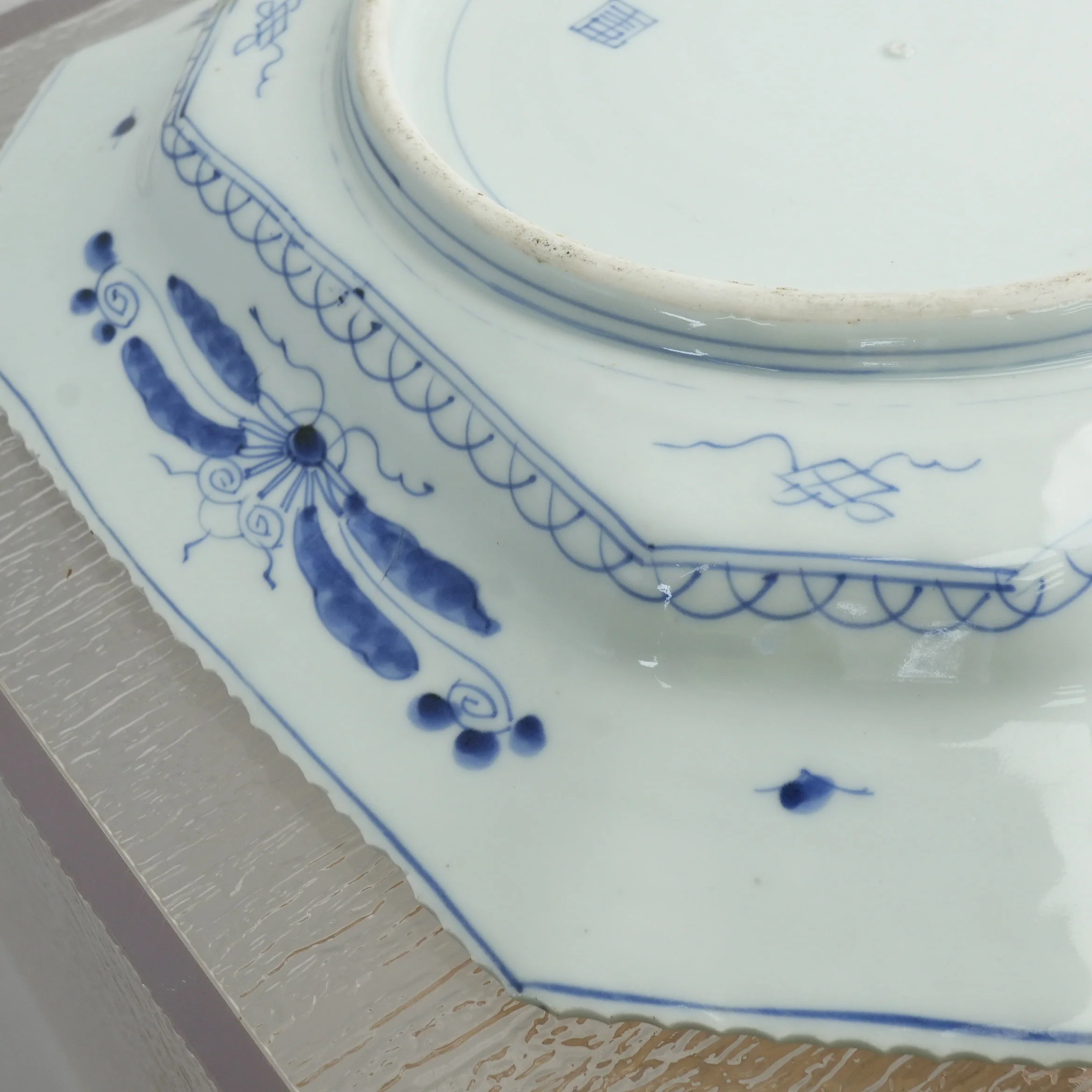 14-inch Antique Japanese Porcelain Blue and White Octagonal Plate - Image 8