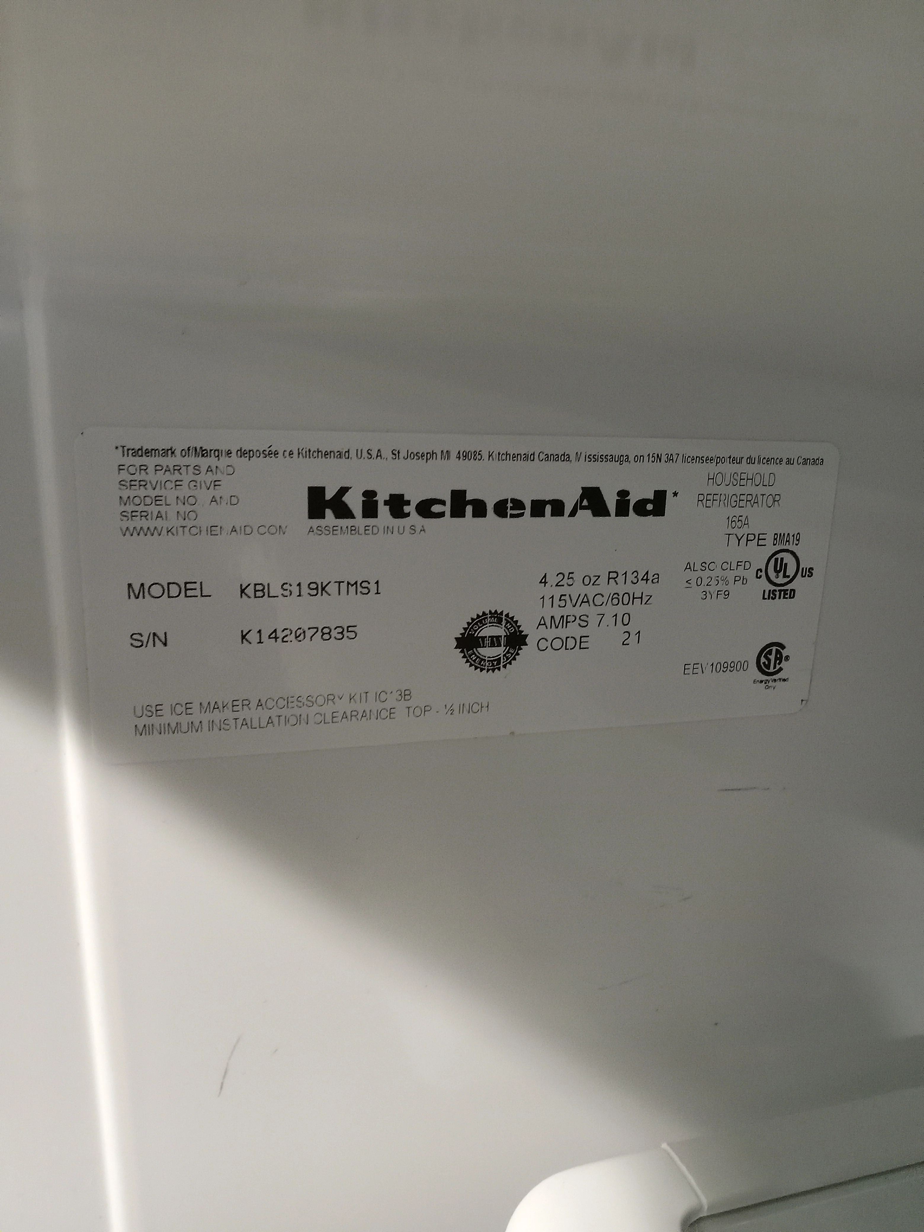 29.5"W Stainless Steel Kitchen Aid Refrigerator - Image 4