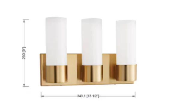 3-Light Bathroom Integrated LED Brushed Gold Vanity Light Linear & Bar White Acrylic Shade