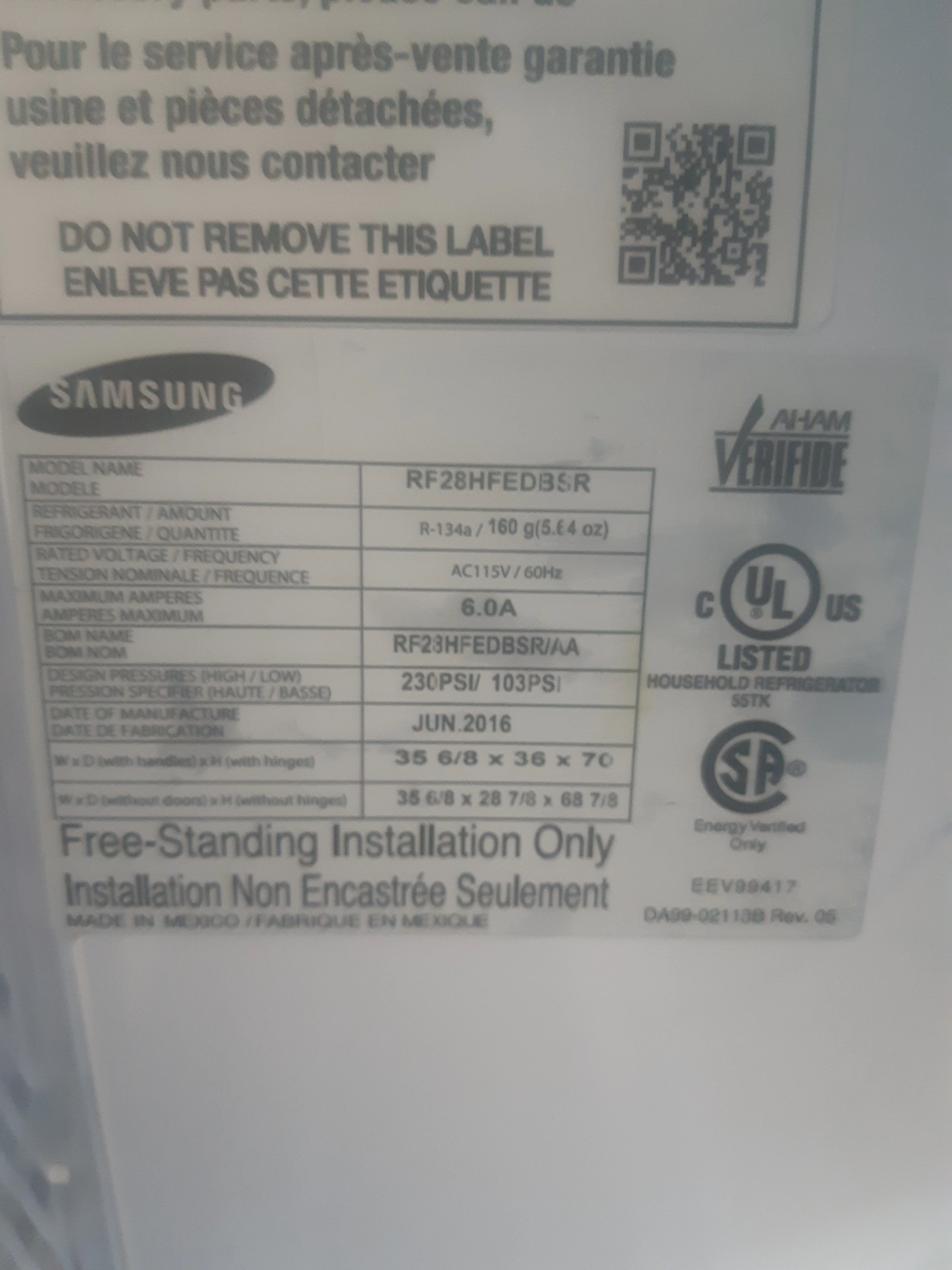 36" Samsung Stainless Stain Electric Refrigerator - Image 3