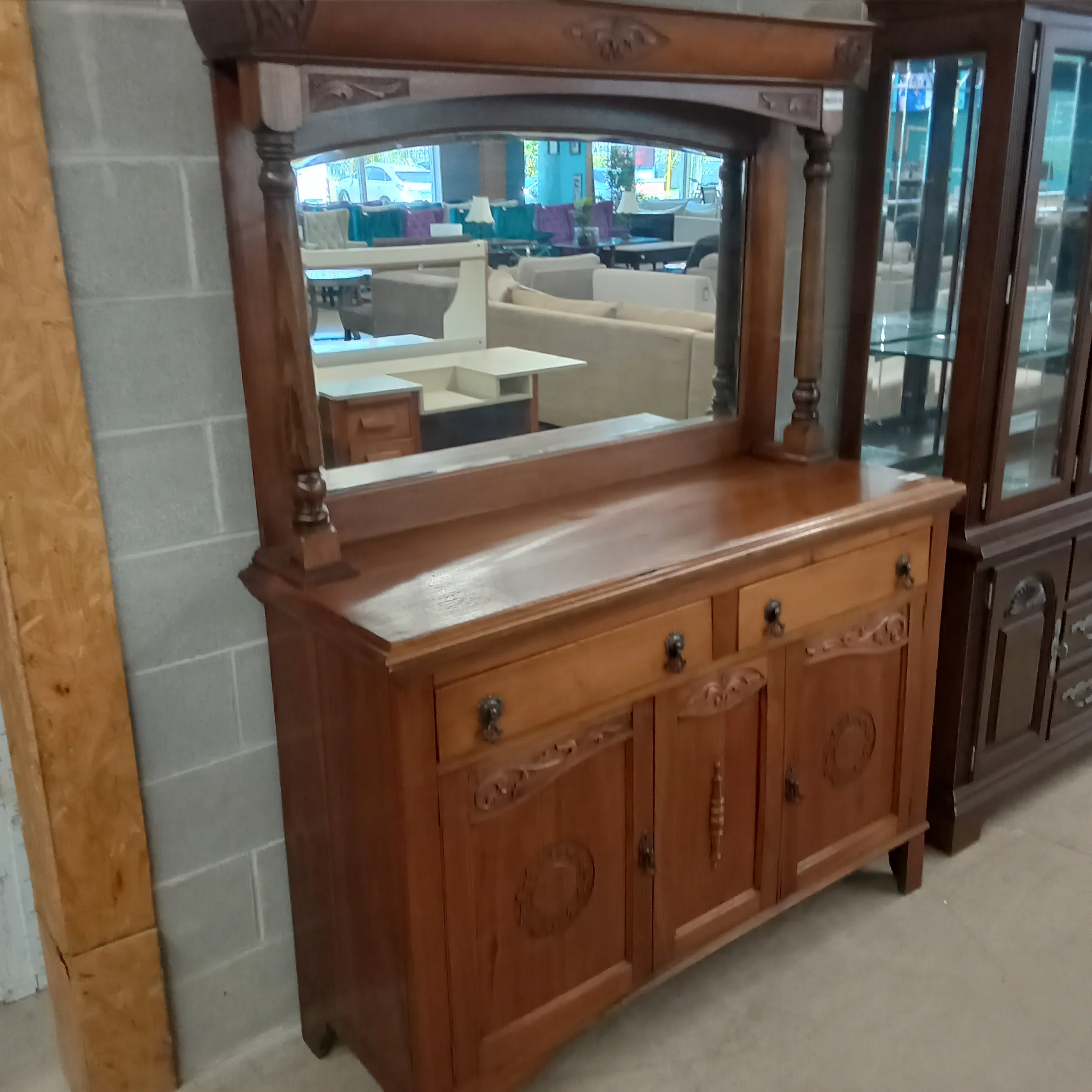54"W Solid Wood Hutch with Mirror - Image 2