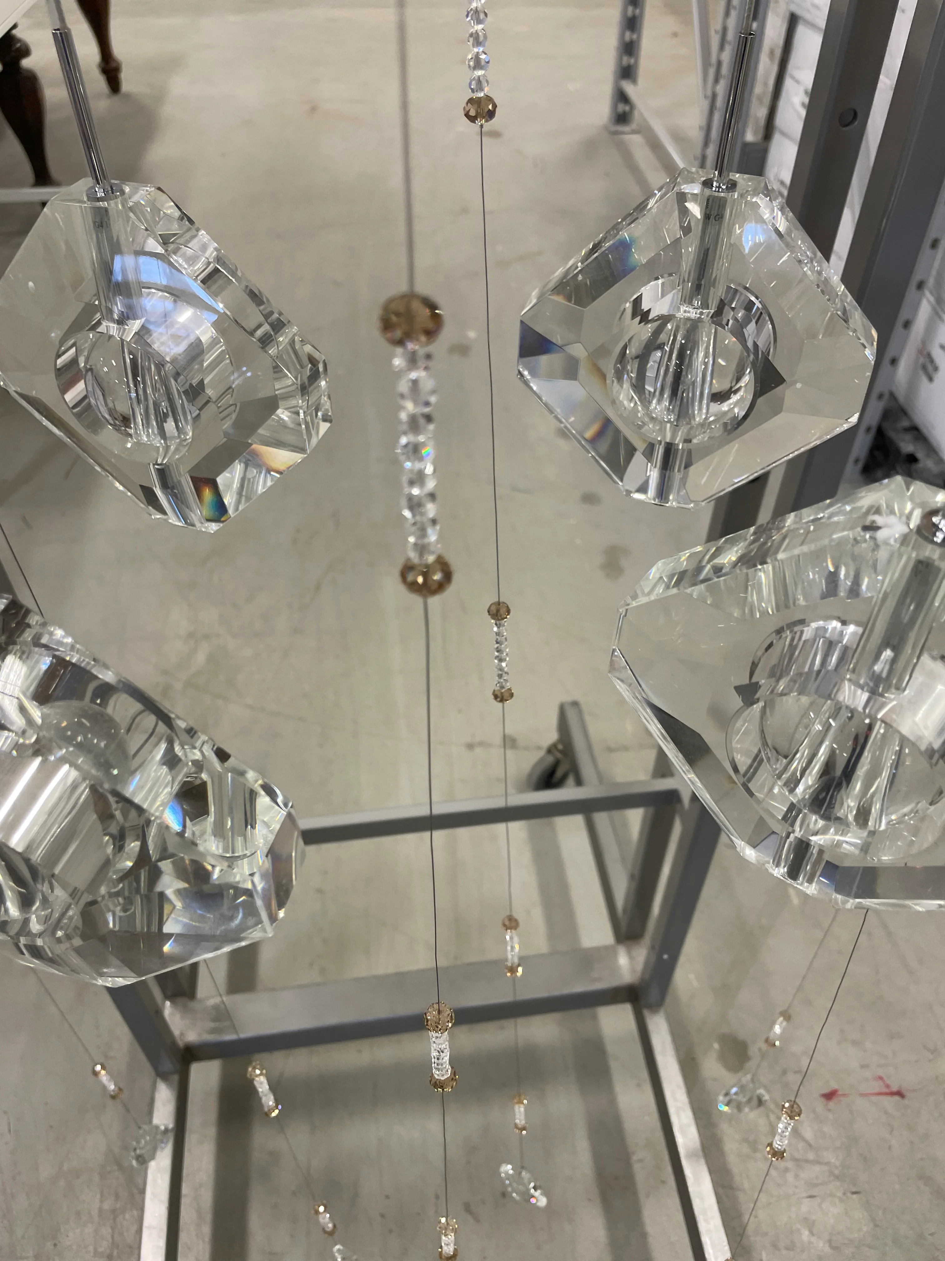 6-Crystal Chandelier with White Rectangular Canopy and 2-tone Crystal Strands - Image 3