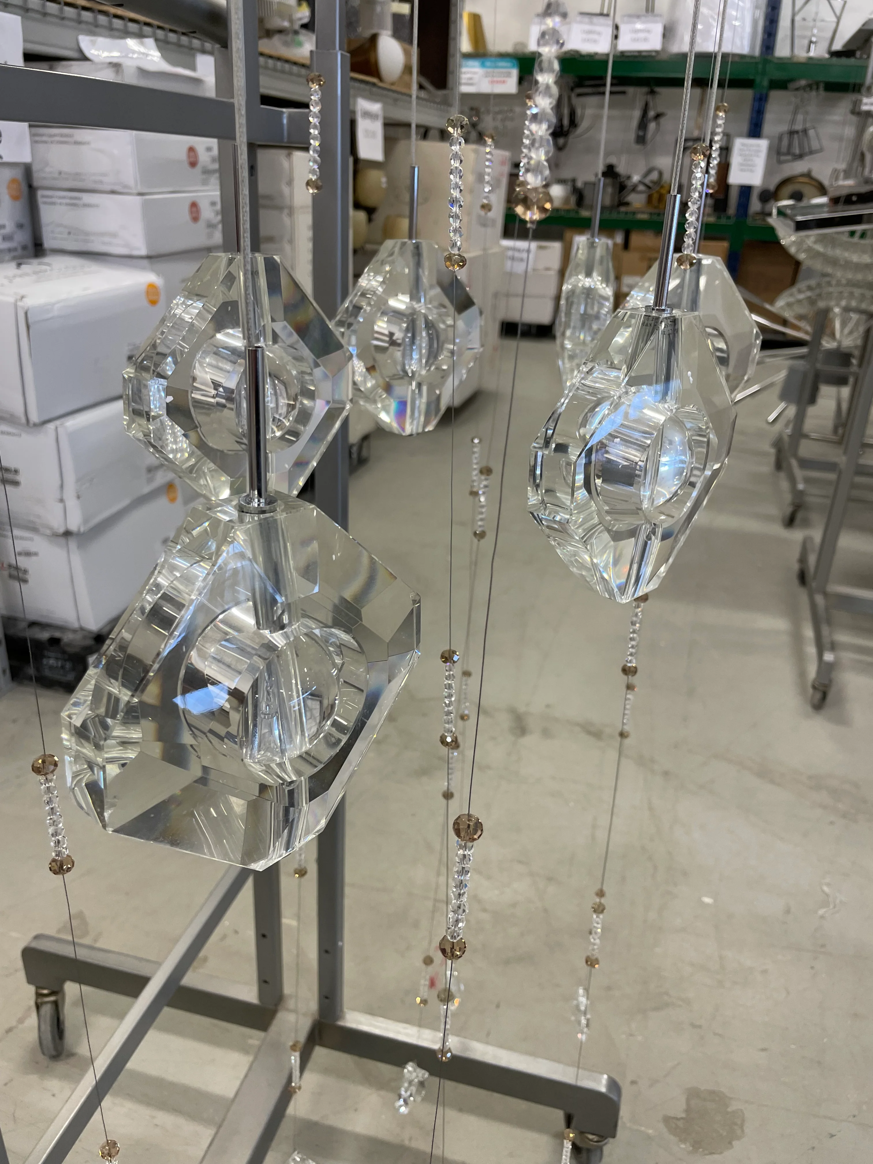 6-Crystal Chandelier with White Rectangular Canopy and 2-tone Crystal Strands - Image 5