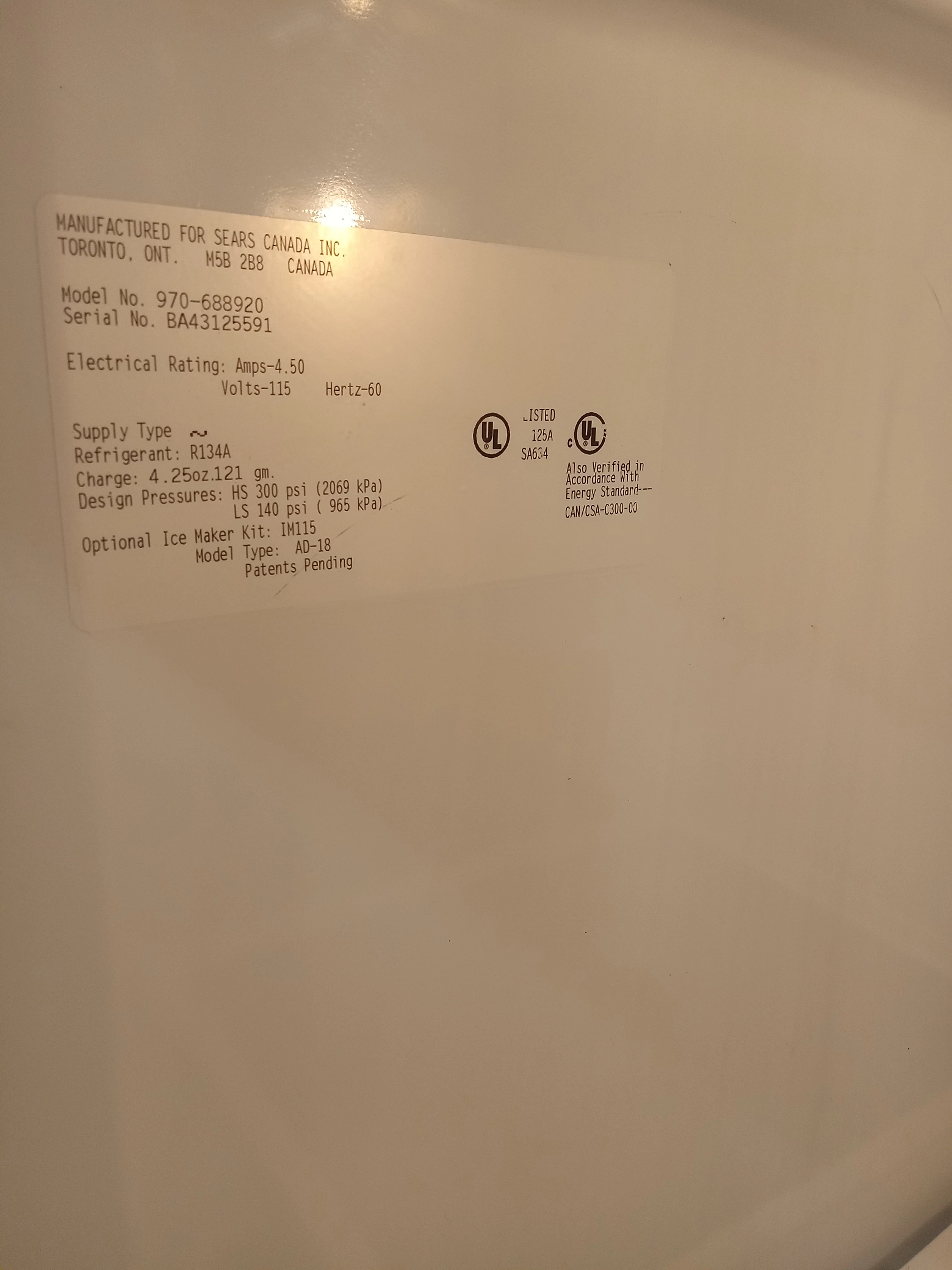 65" Kenmore White Refrigerator - Image 6