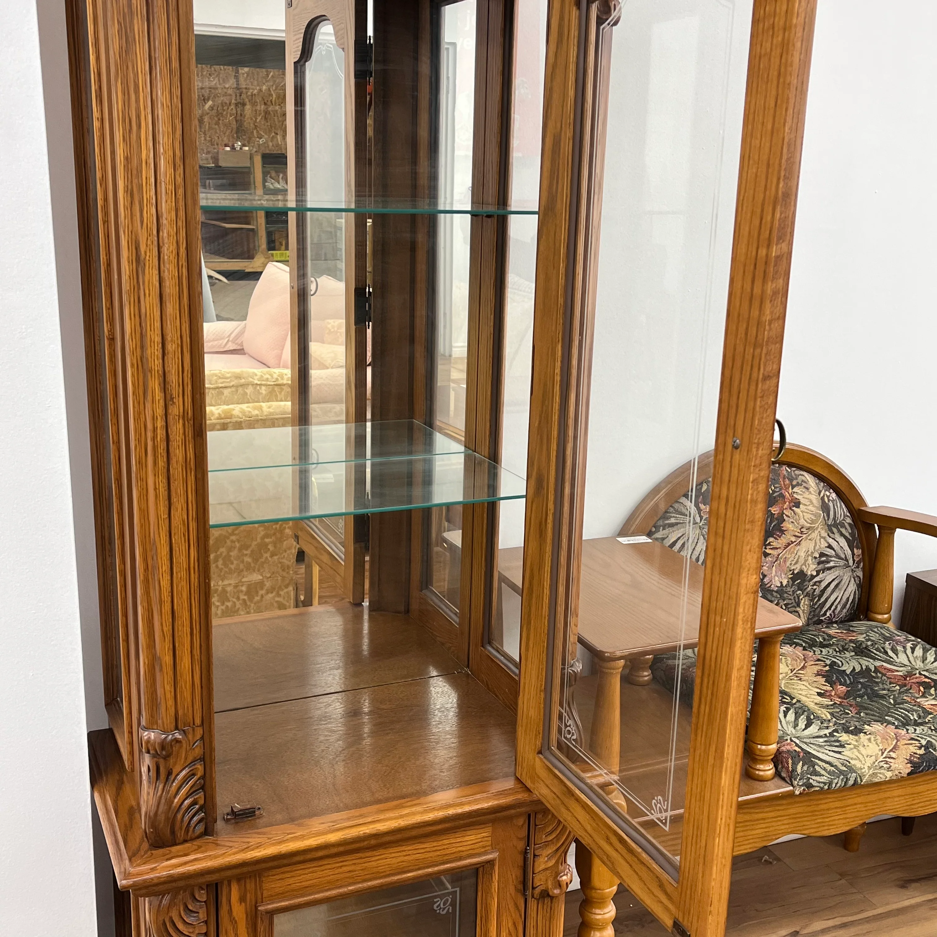 69.5"W Vintage Wooden Curio Cabinet - Image 4