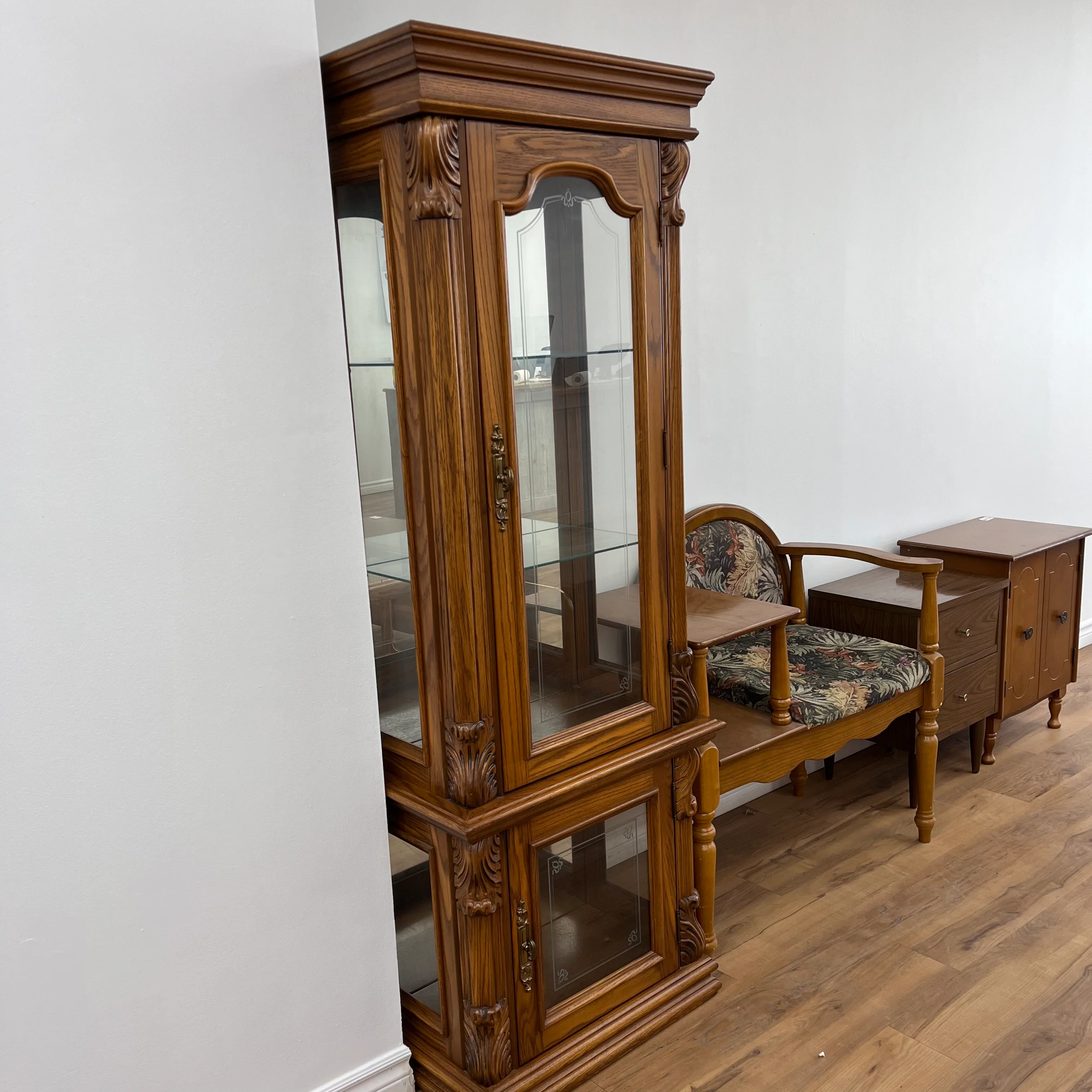 69.5"W Vintage Wooden Curio Cabinet - Image 5