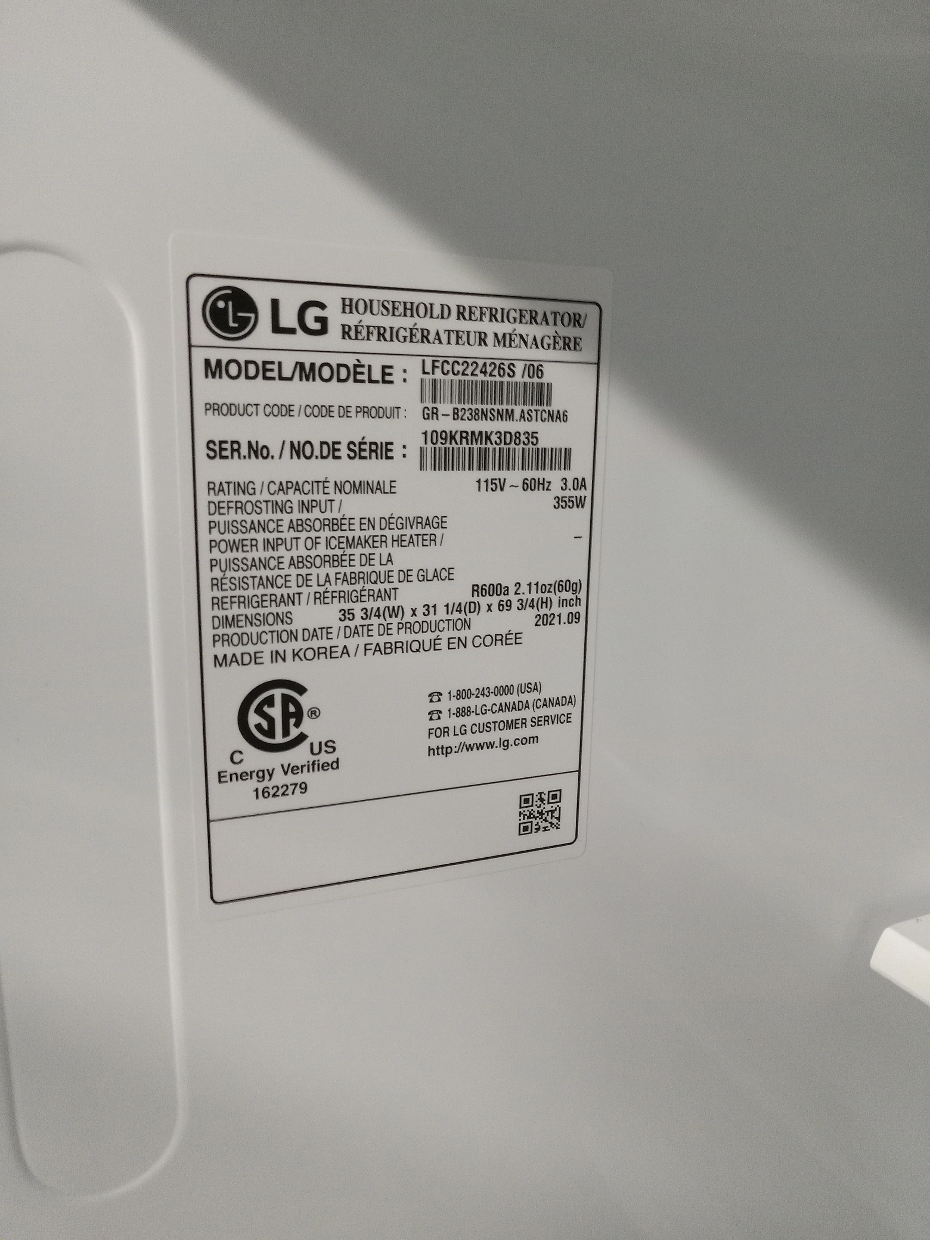 36"W LG French Door Refrigerator - Image 3