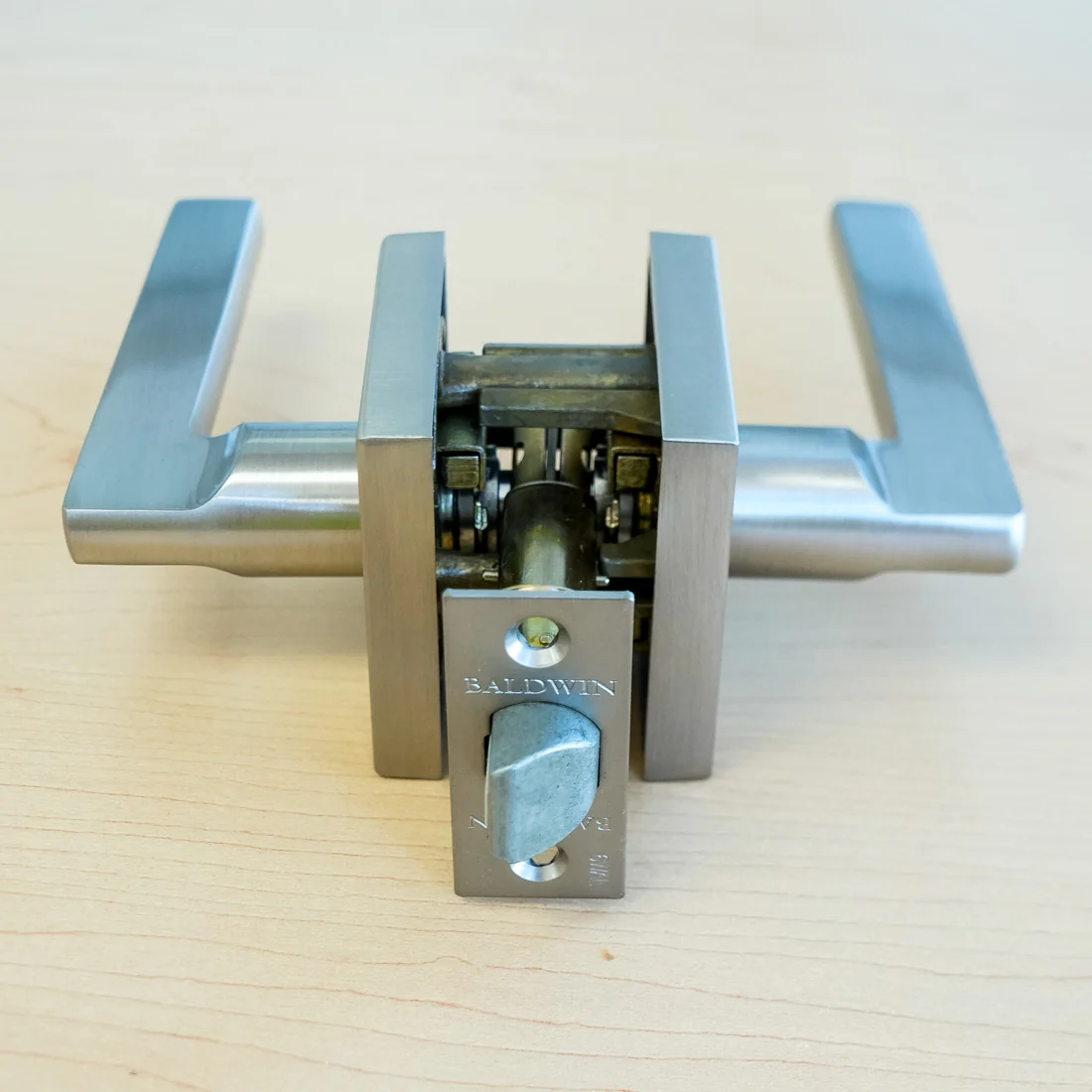 Baldwin Square Passage Lever Set in Satin Nickel – PS.SQU.R.CSR.150.SL.SS - Image 2