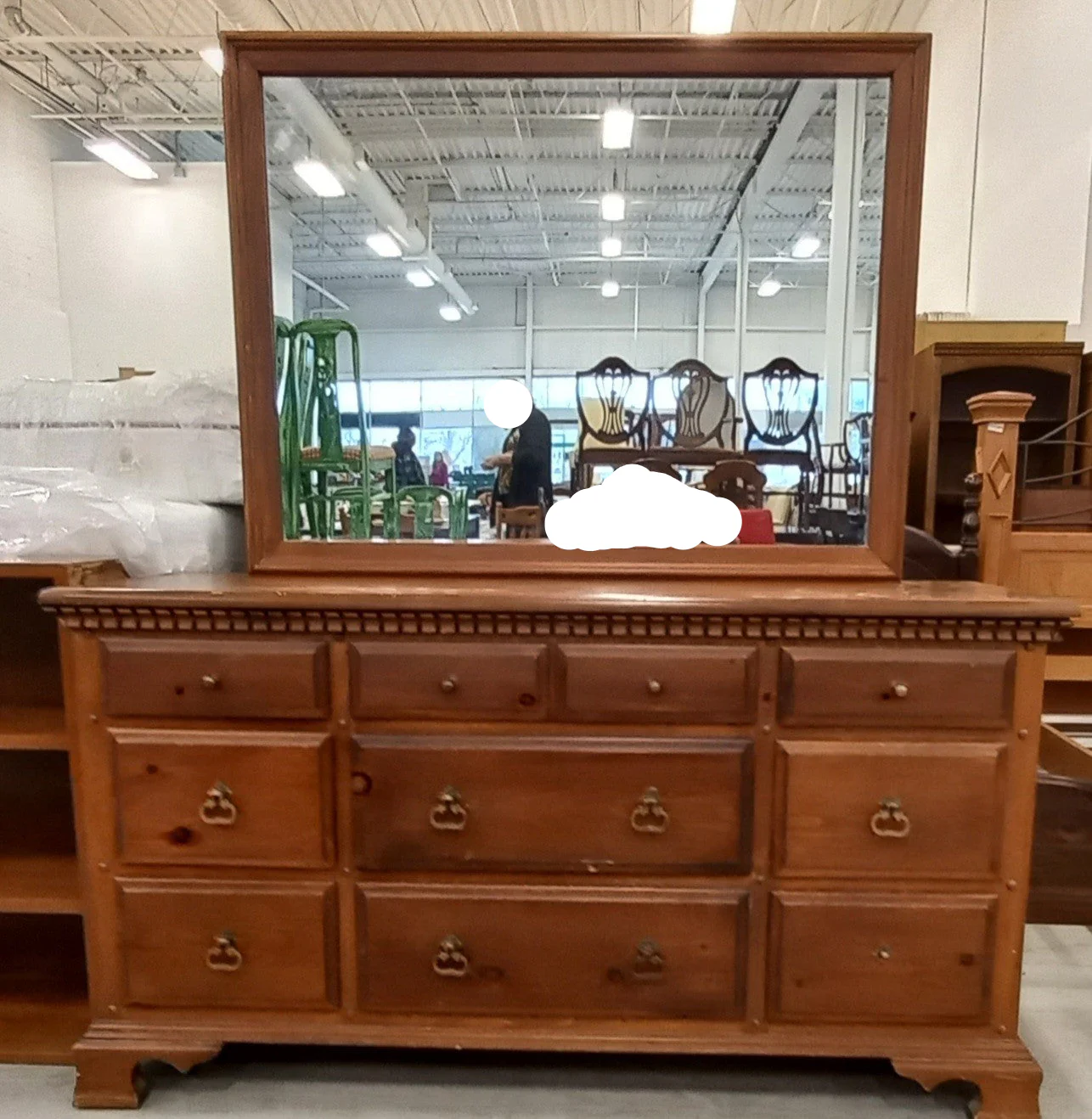 Brown Dresser with 9 Drawers and Mirror