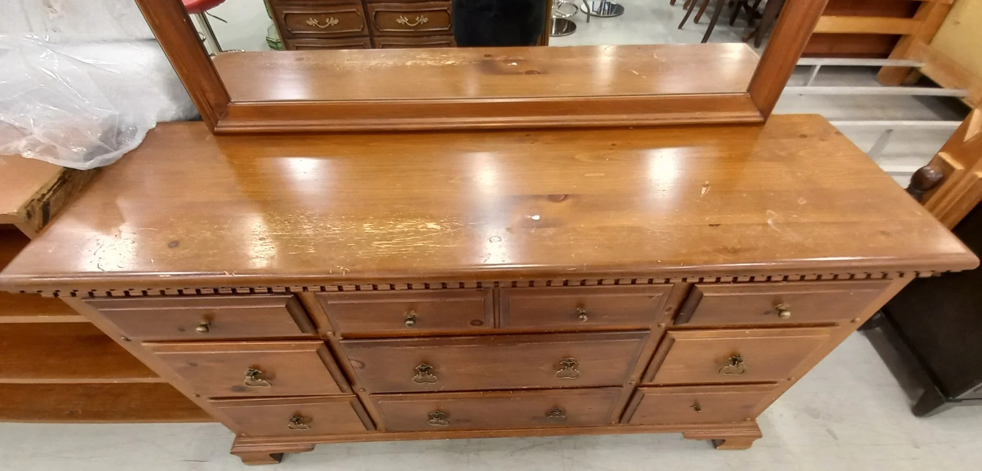 Brown Dresser with 9 Drawers and Mirror - Image 2