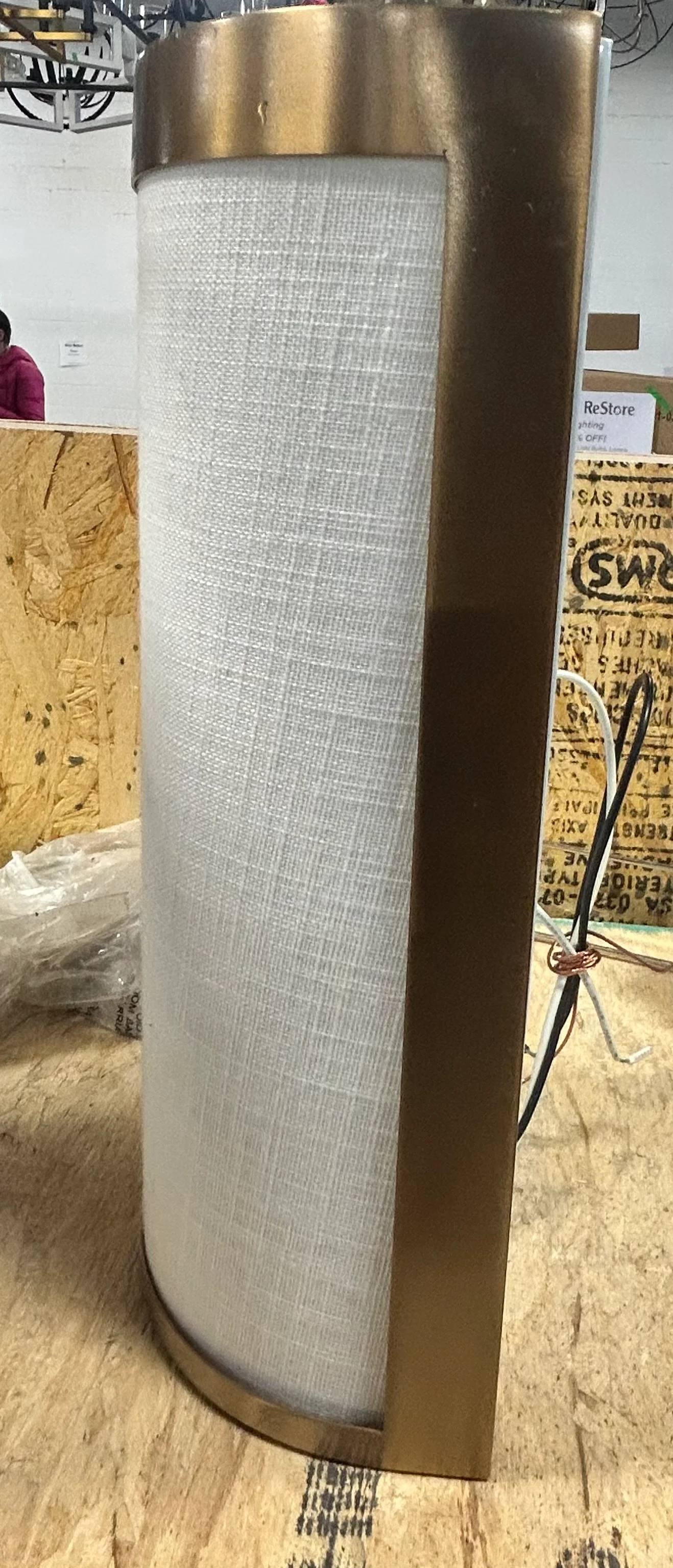 Brushed gold Cylinder Wall light with Linen Shade - Image 2