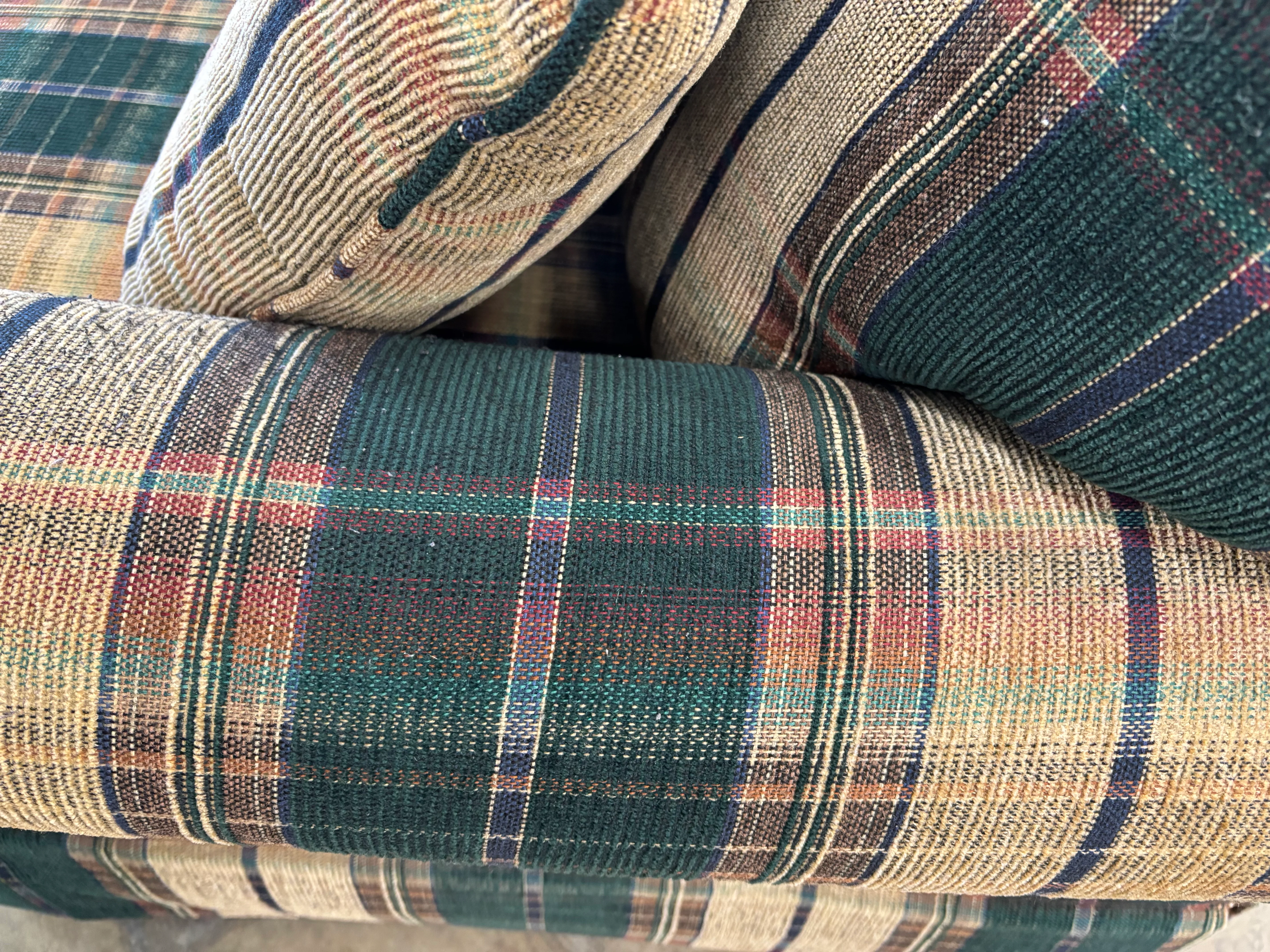Classic Green and Tan Plaid Upholstered 3-Seater Sofa - Image 4