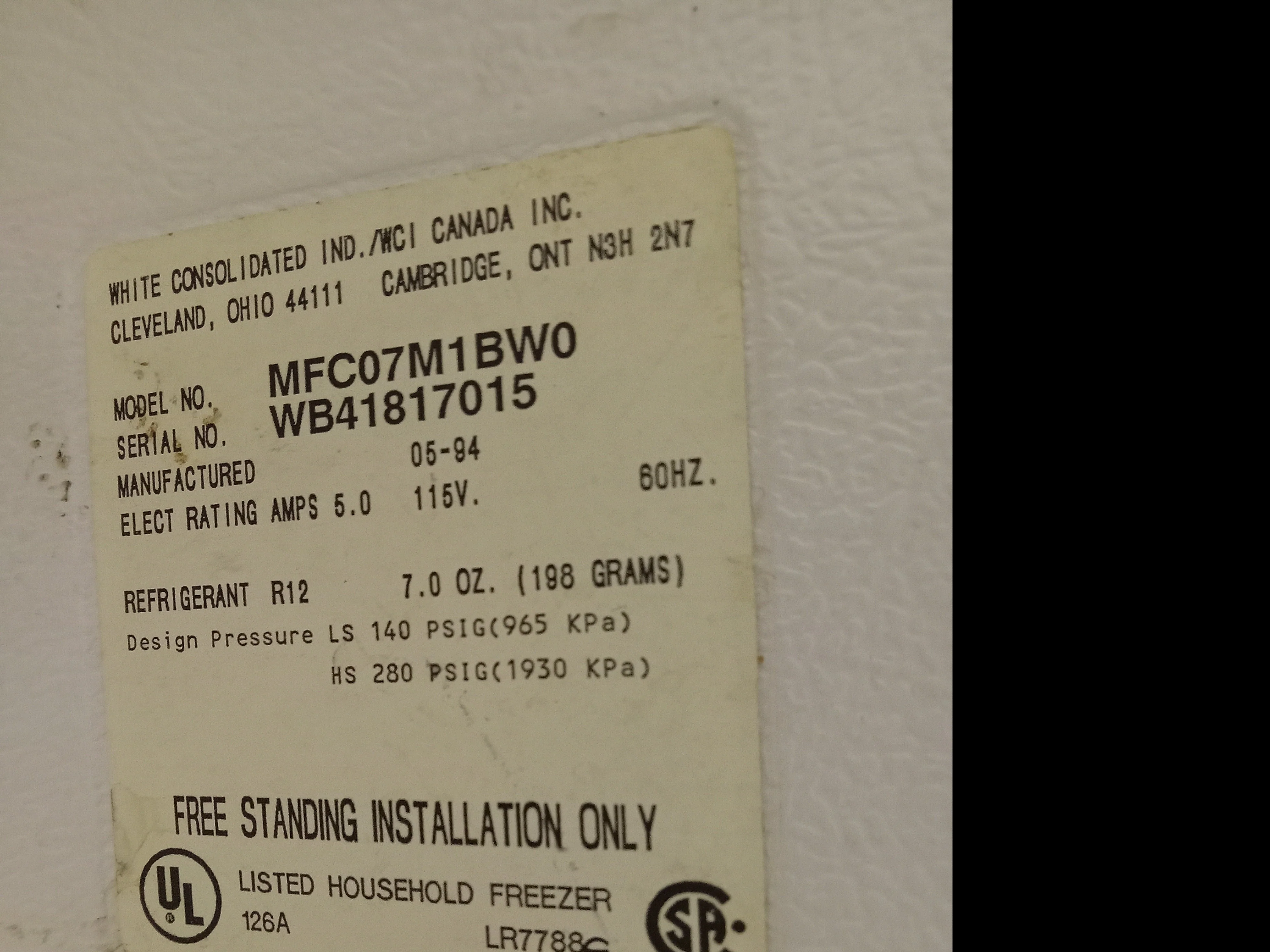 35"W White Frigidaire Freezer - Image 4