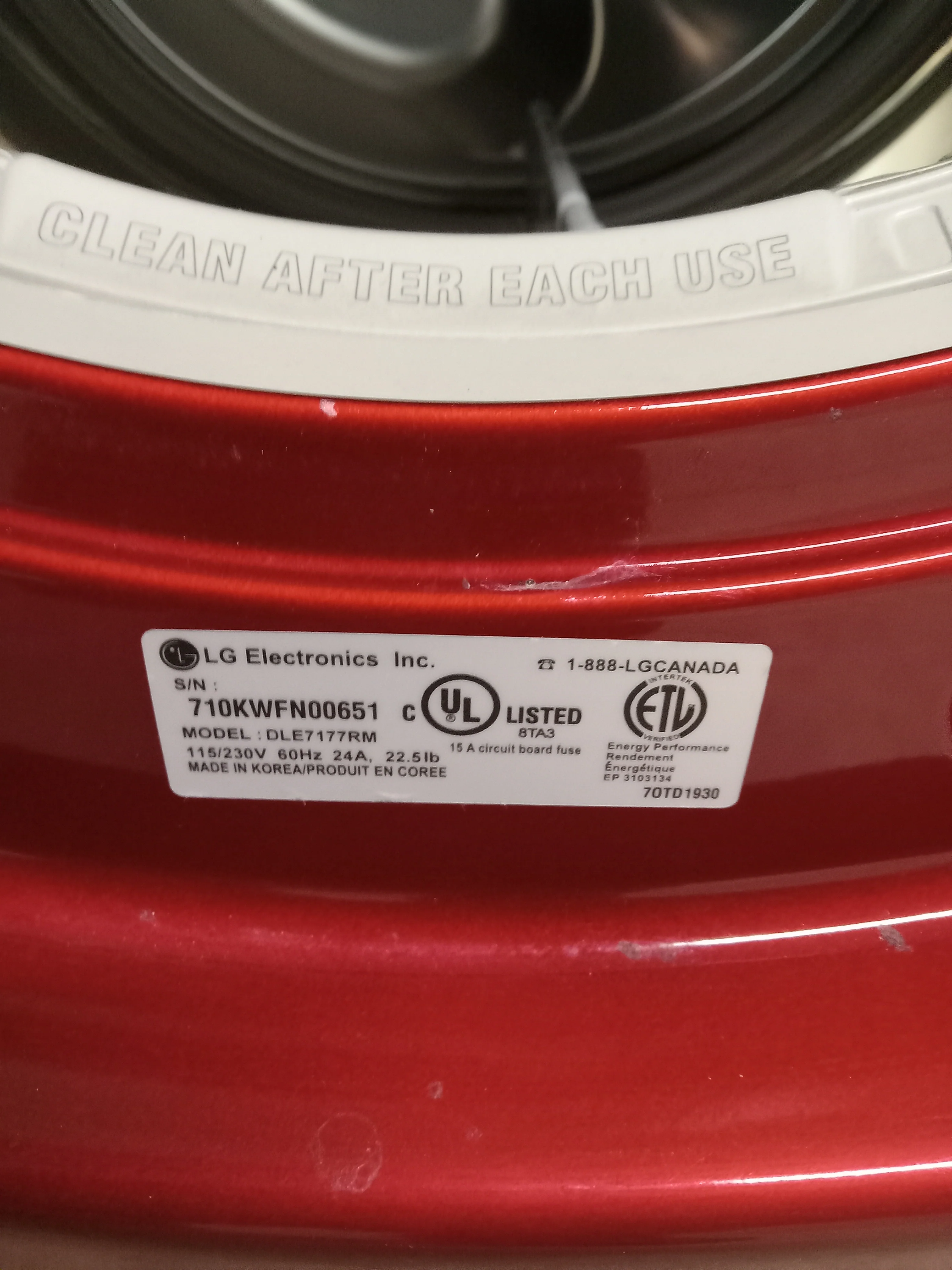 27"W Red LG Laundry Dryer - Image 3