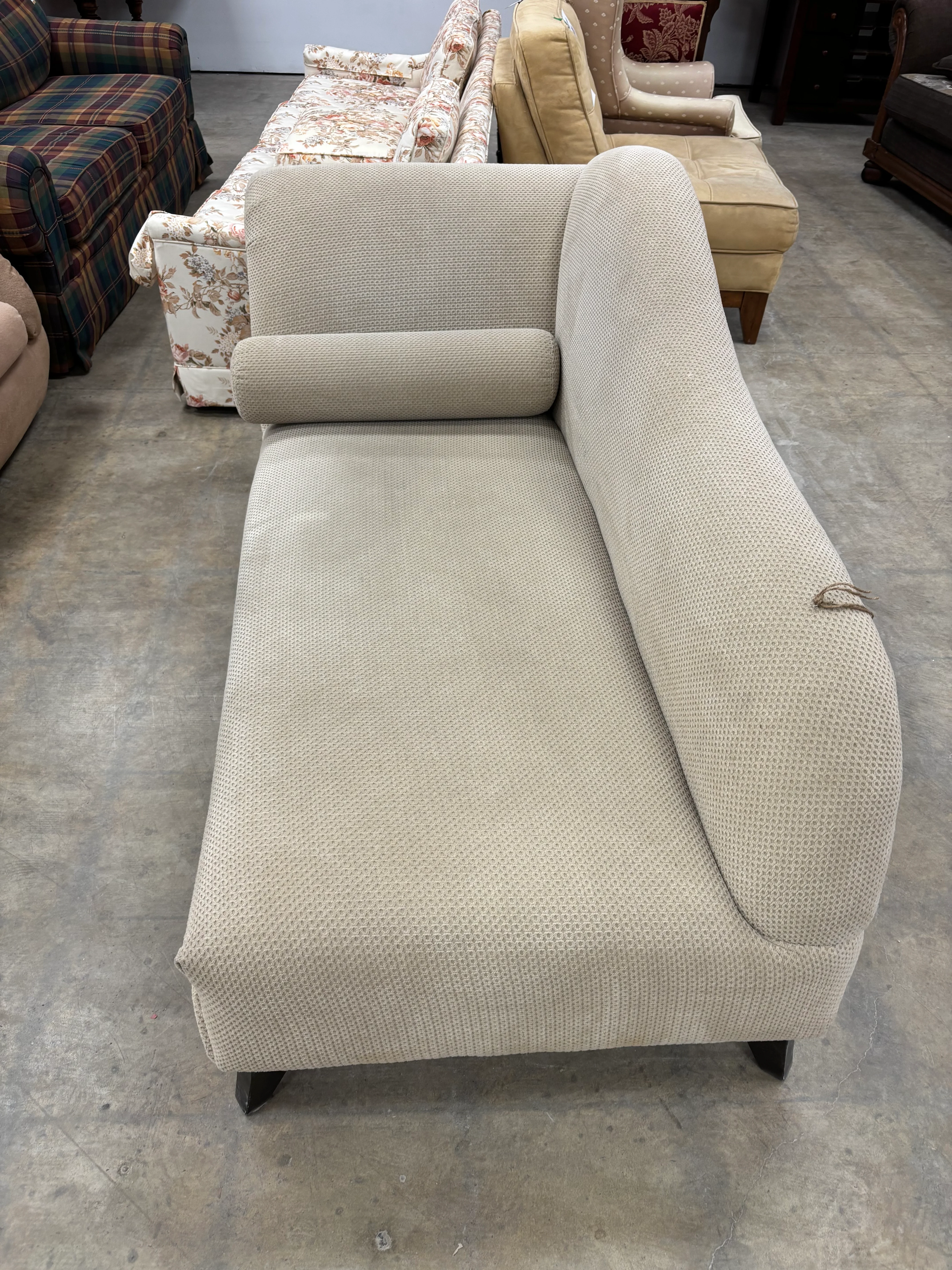 Cream Chaise Lounge Sofa with Cylindrical Bolster Pillow - Image 2
