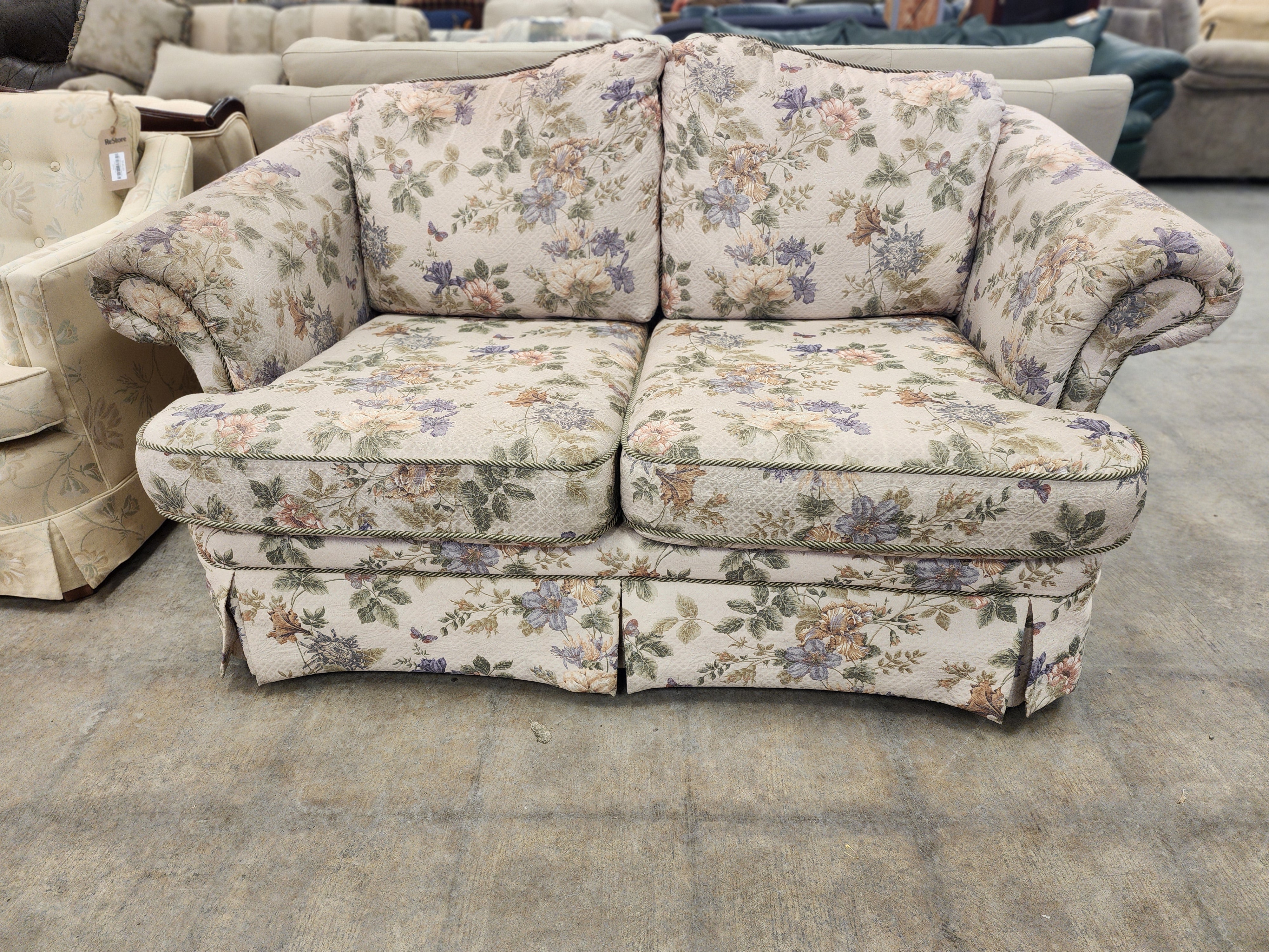 Dark Beige Floral Loveseat