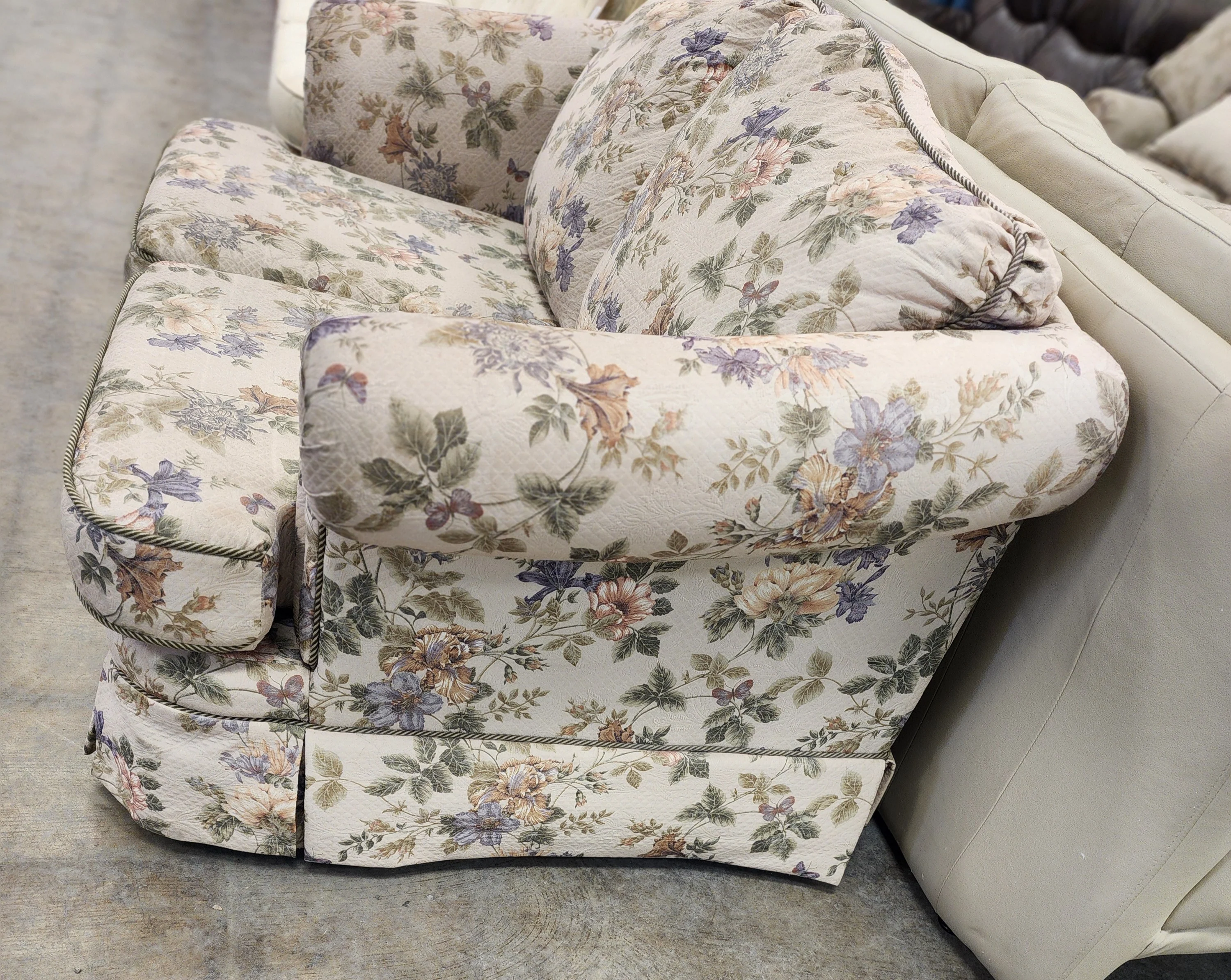 Dark Beige Floral Loveseat - Image 2