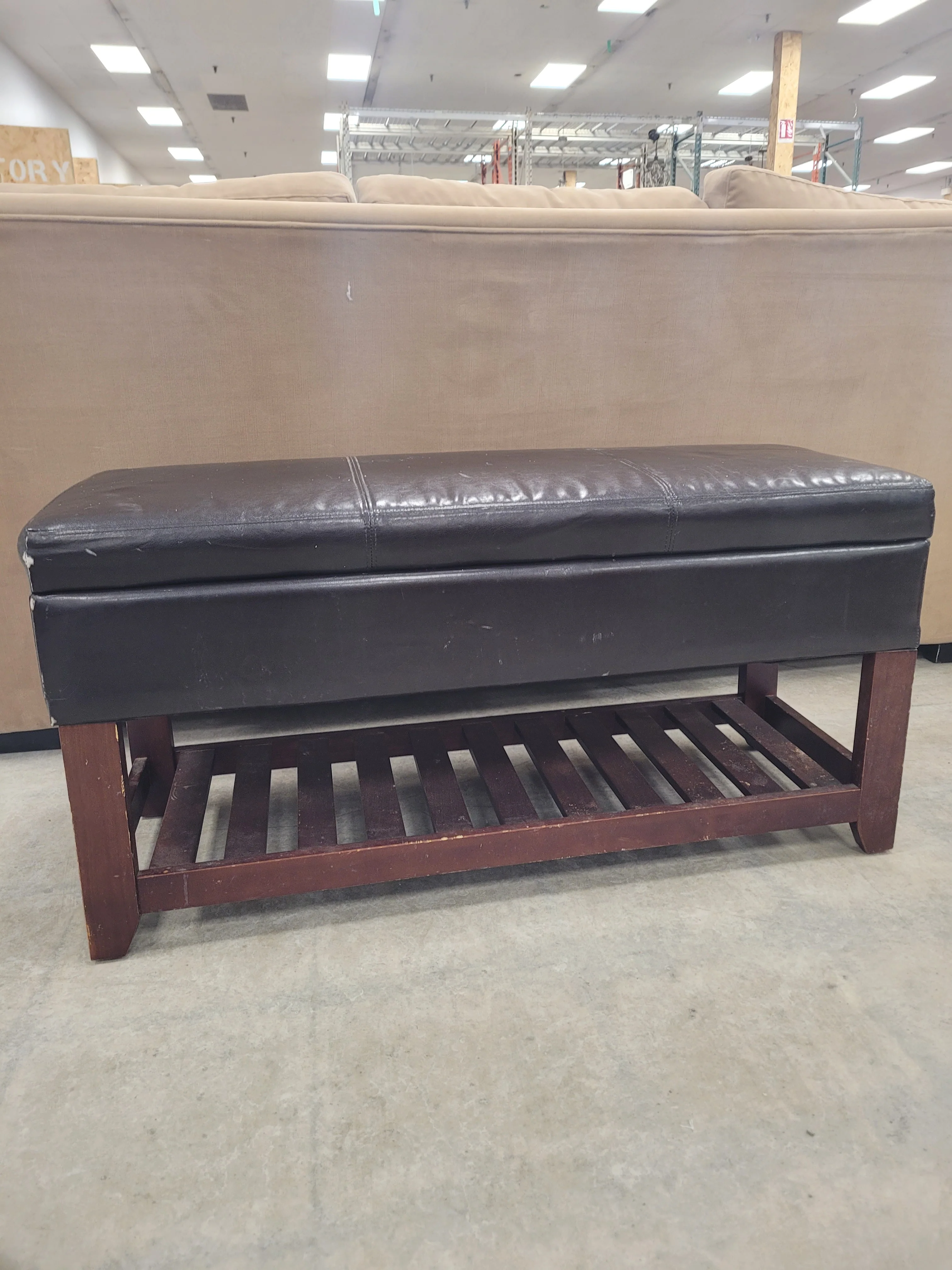 Dark Brown Faux Leather Storage Bench - Image 2