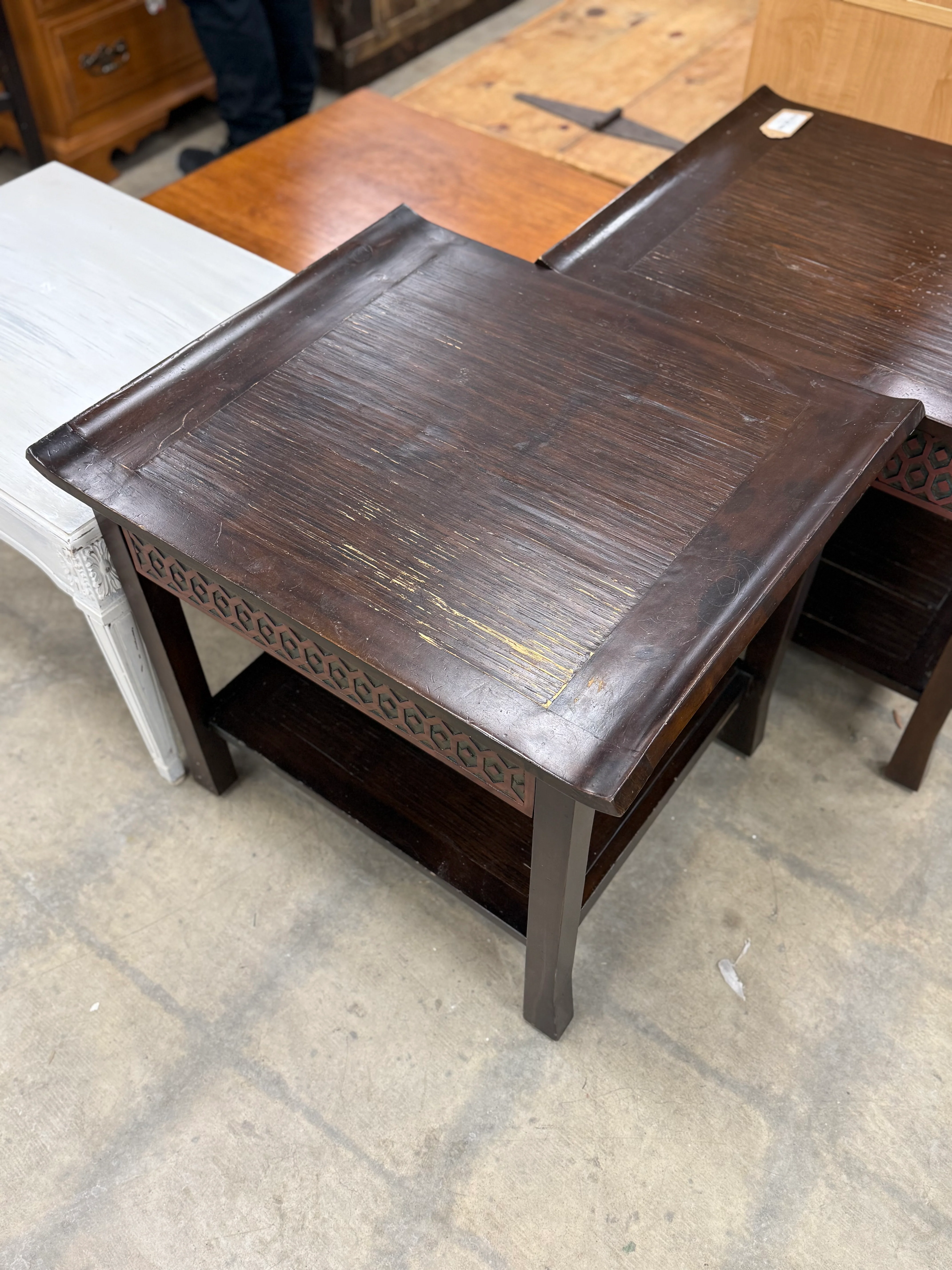 Dark Coffee Brown Geometric Side Table - Image 4