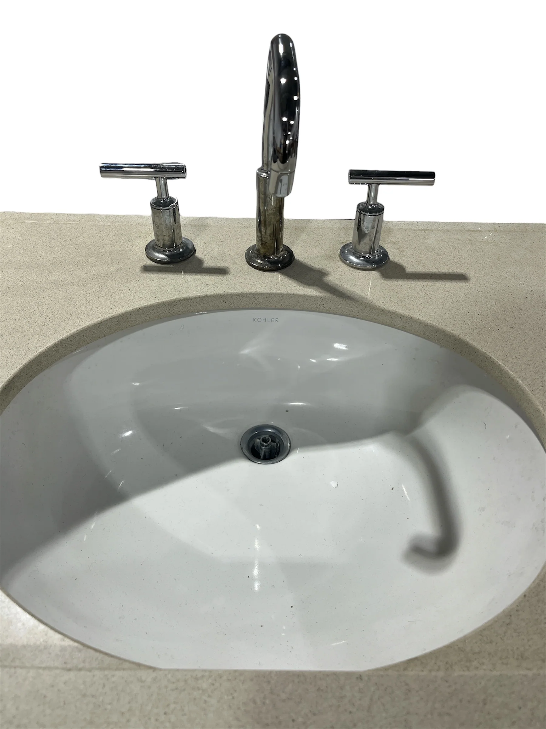 Dark Wood Bathroom Vanity w/ Quartz Style Sink & Kohler Sink - Image 2