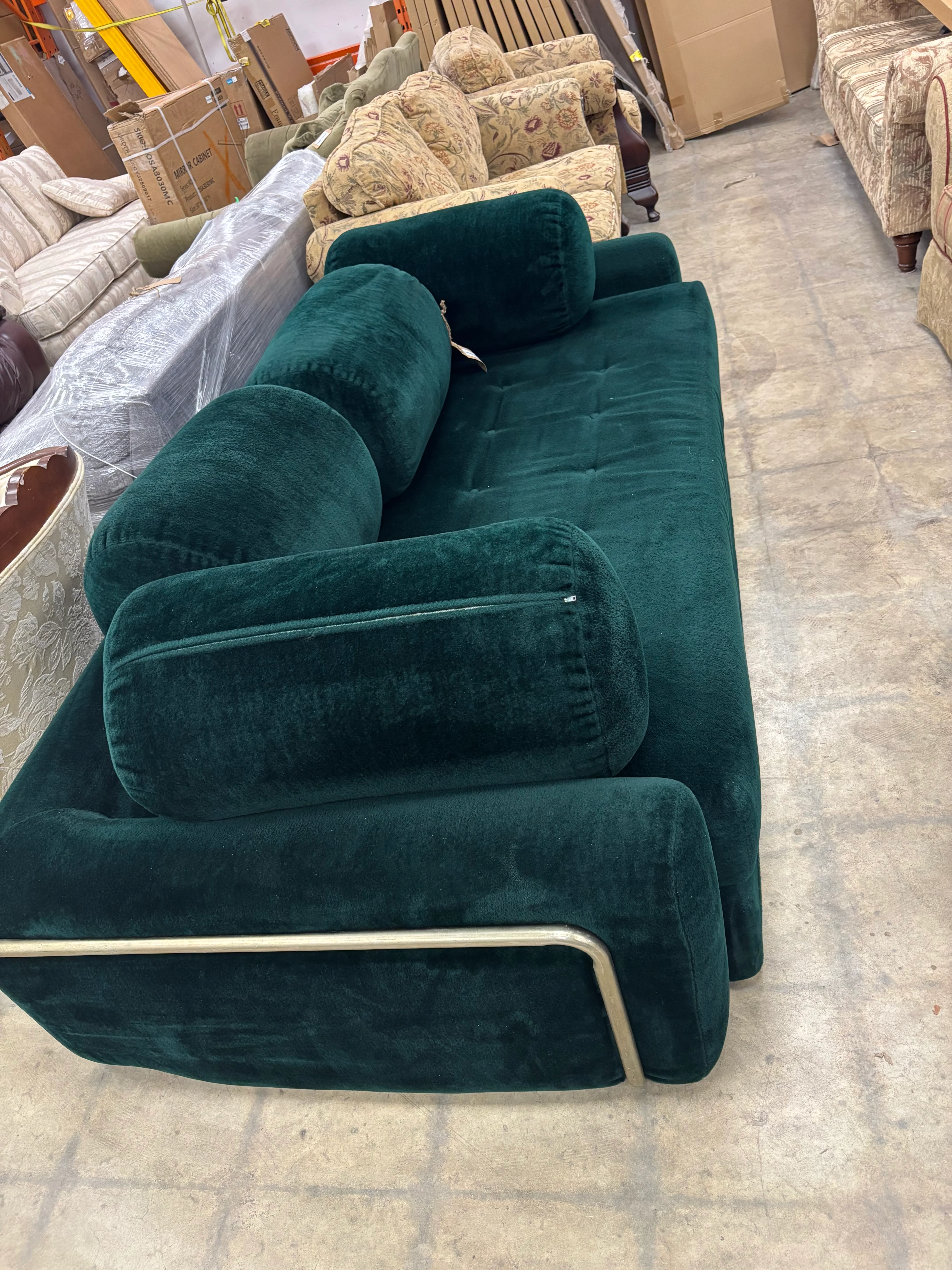 Emerald Green Velvet Boneless Sofa with Metal Frame - Image 2