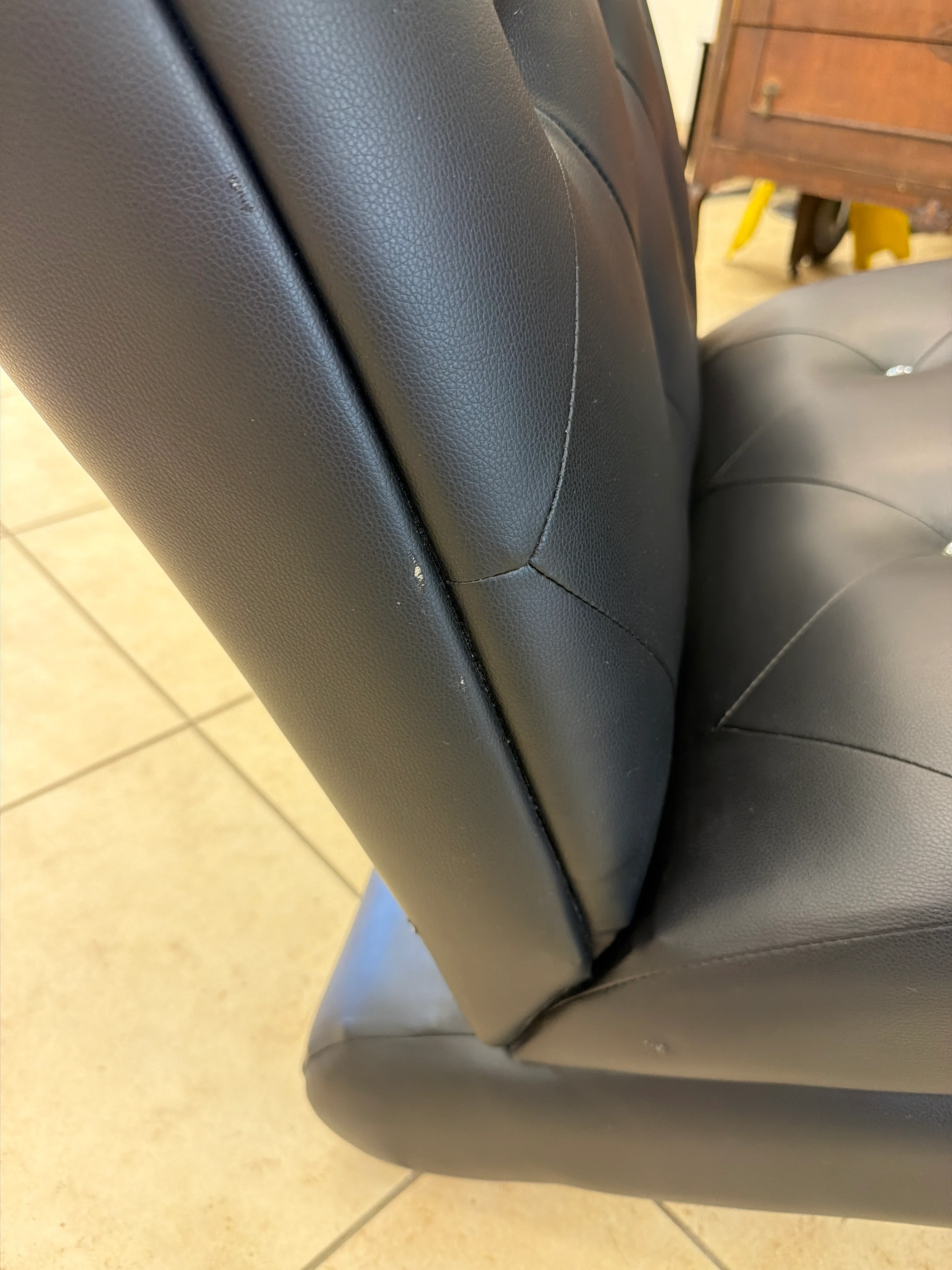 Onyx Black Pleather Lounger with Tufted Crystal Buttons - Image 3