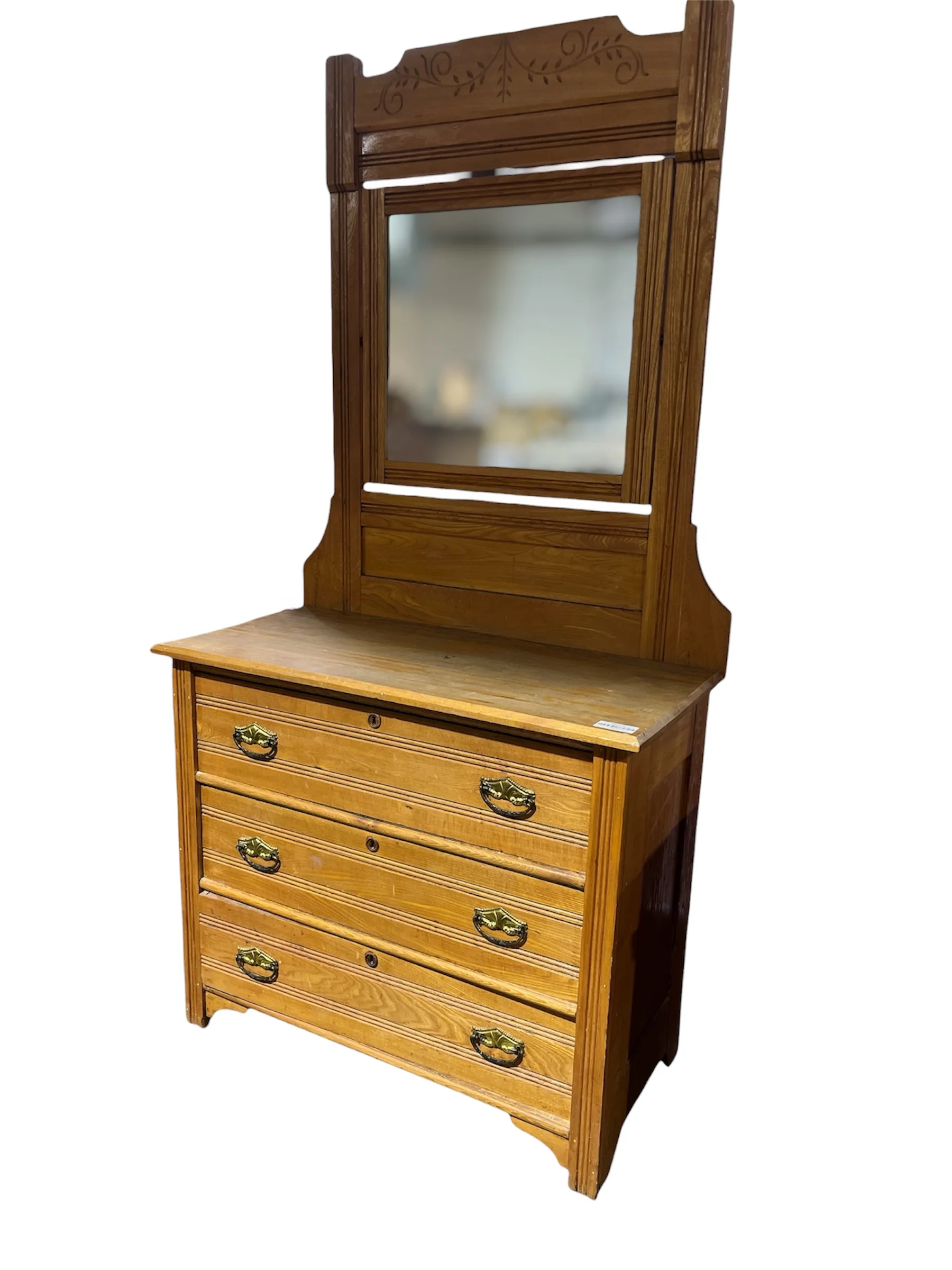 Farmhouse Style Bedroom Dresser w/ Floral Carved Detailing & Mirror - Image 2