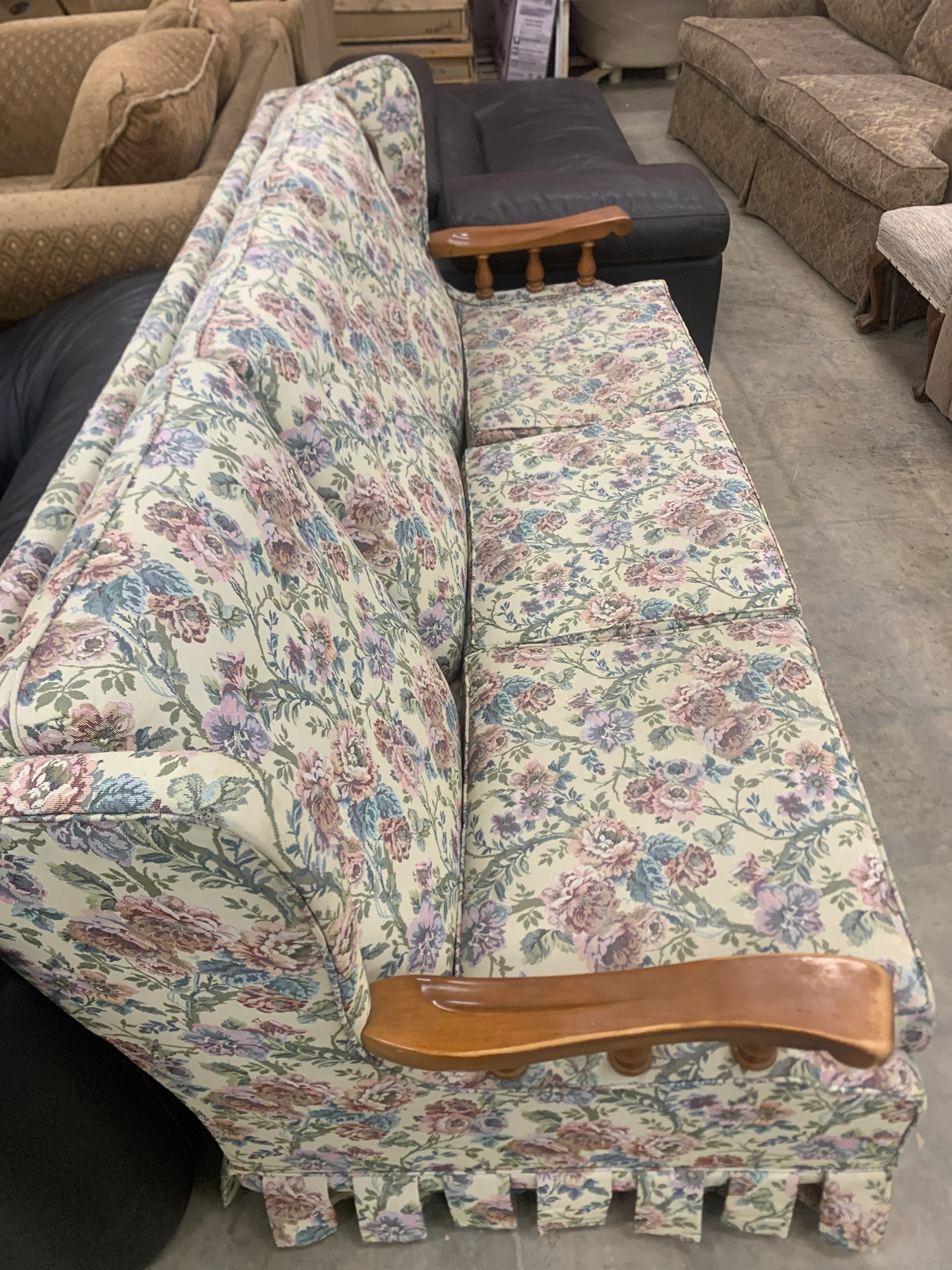 Floral Sofa With Wooden Arms - Image 2