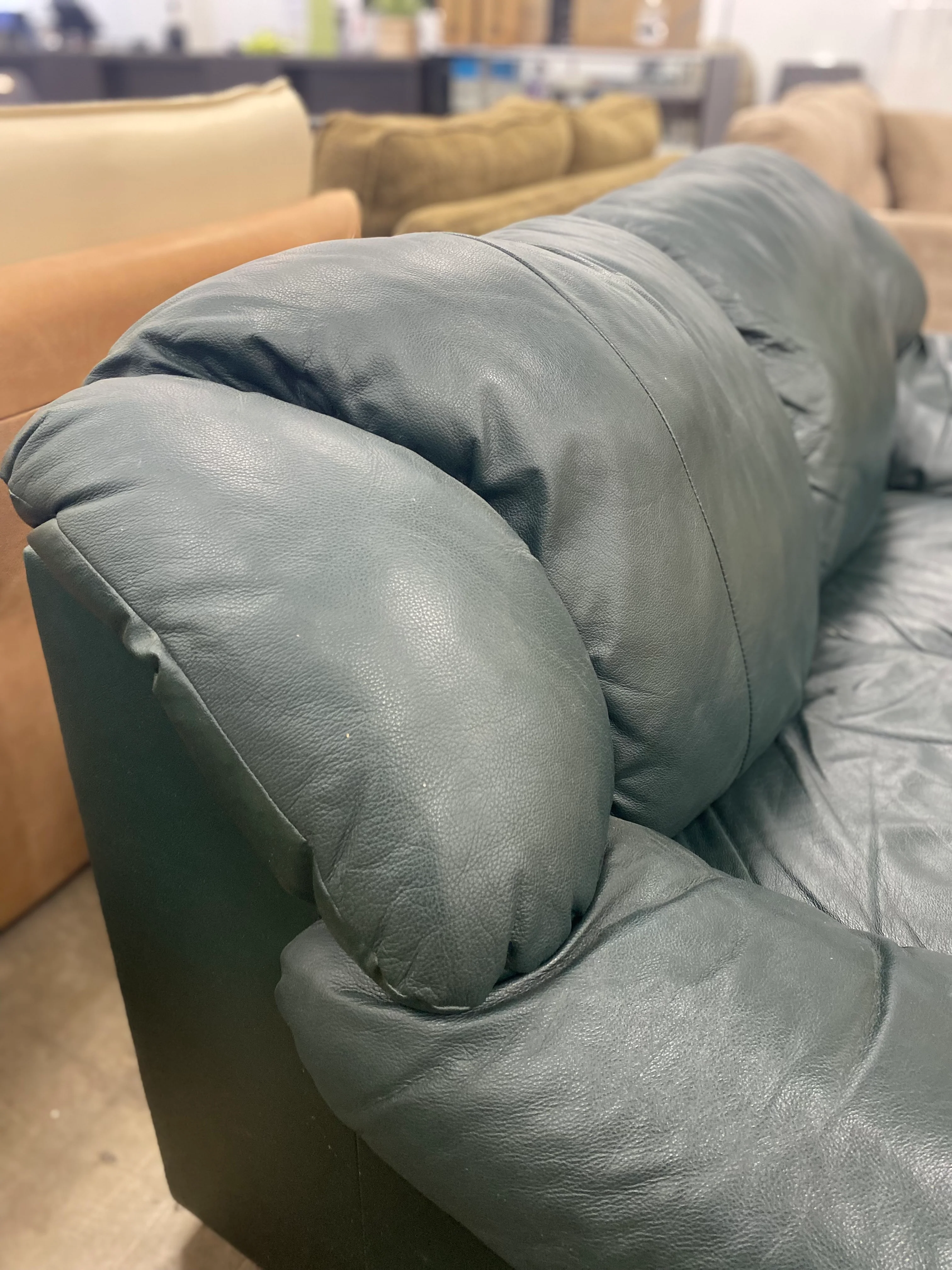 Forest Green Leather Loveseat - Image 2