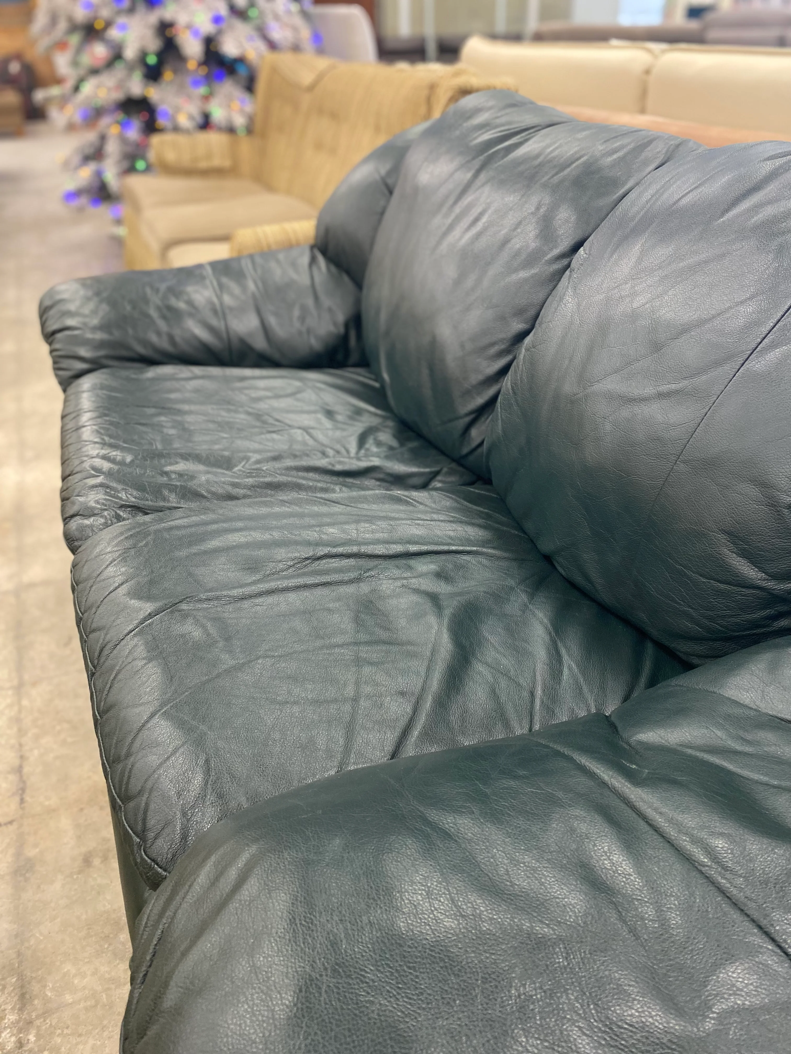 Forest Green Leather Loveseat - Image 3