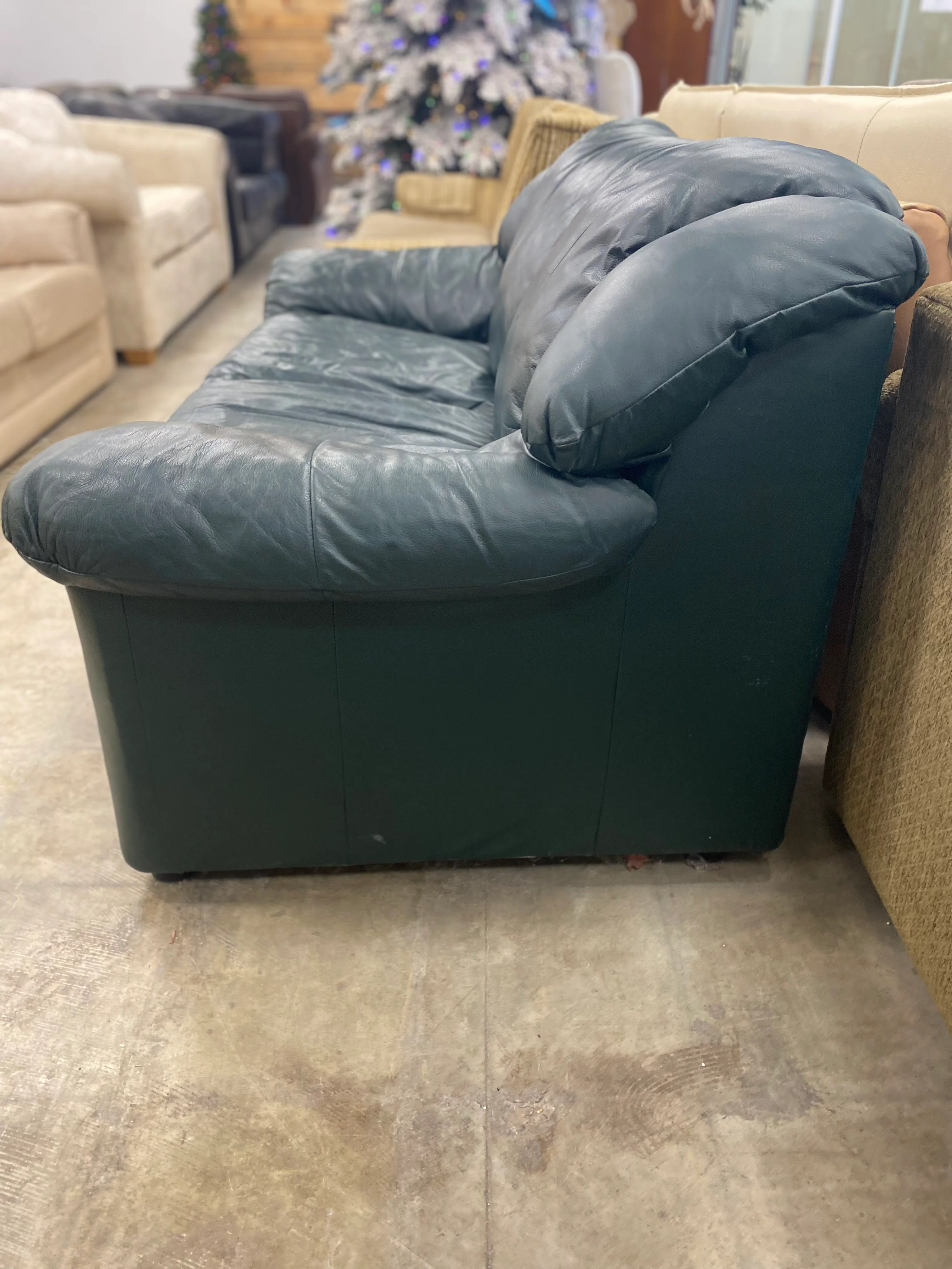Forest Green Leather Loveseat - Image 5