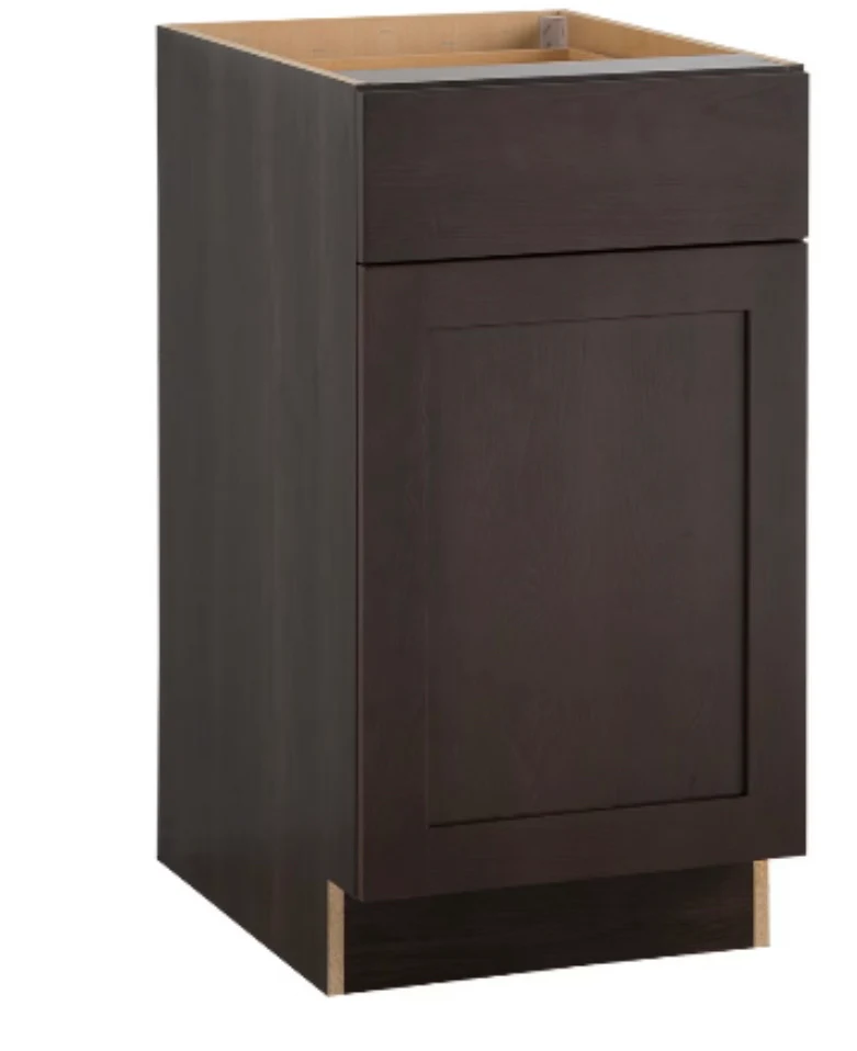 Hampton Bay Edson 18-inch W x 34.5-inch H x 24.5-inch D Shaker Style Assembled Kitchen Base Cabinet/Cupboard in Dusk Cocoa Brown with Adjustable Shelf/Soft Close Drawer (B18L) - Image 2