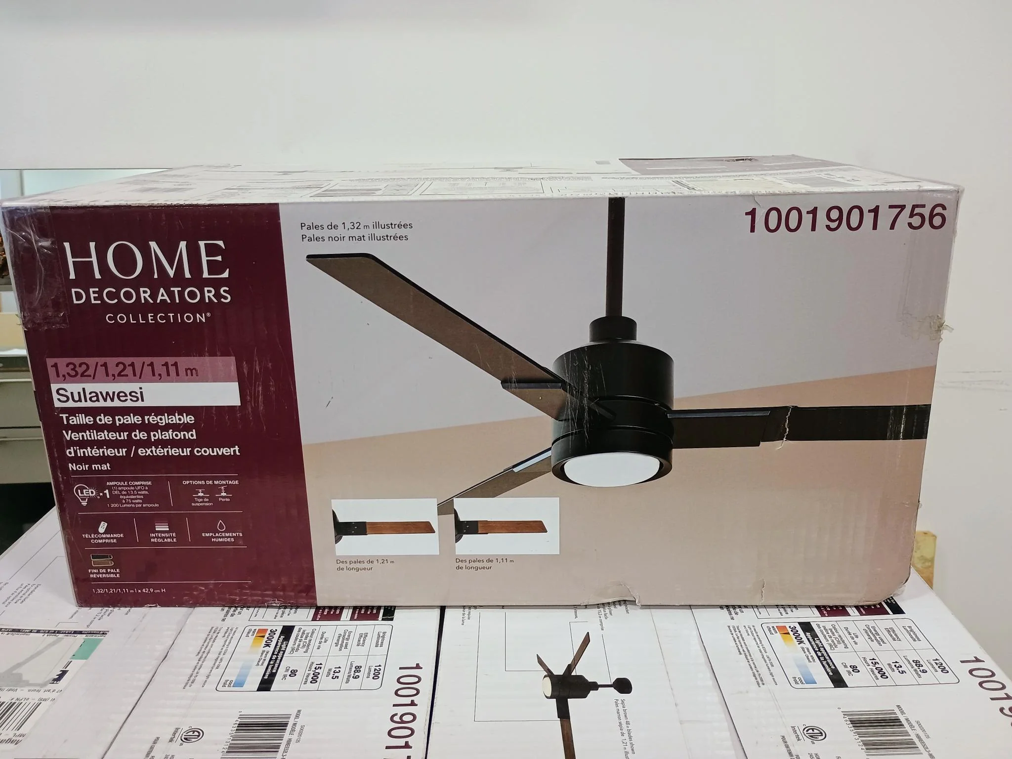 Home Decorators Collection Sulawesi Adjustable Size (52 in. Max) Indoor/Covered Outdoor Matte Black LED Ceiling Fan with Remote - Image 3