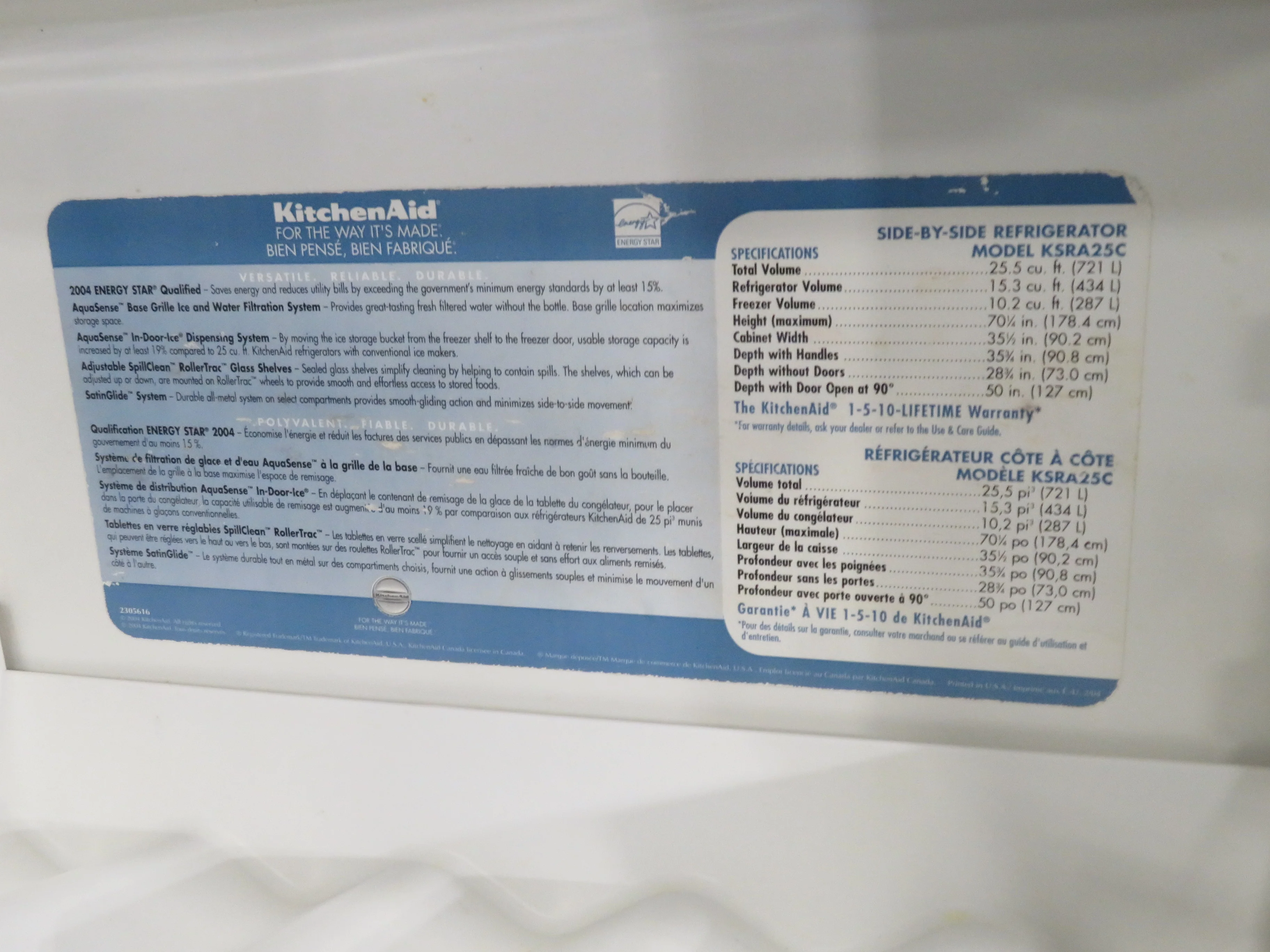 KitchenAid Superba 25.5 cu. ft. Side-by-Side Refrigerator and Freezer - Image 4