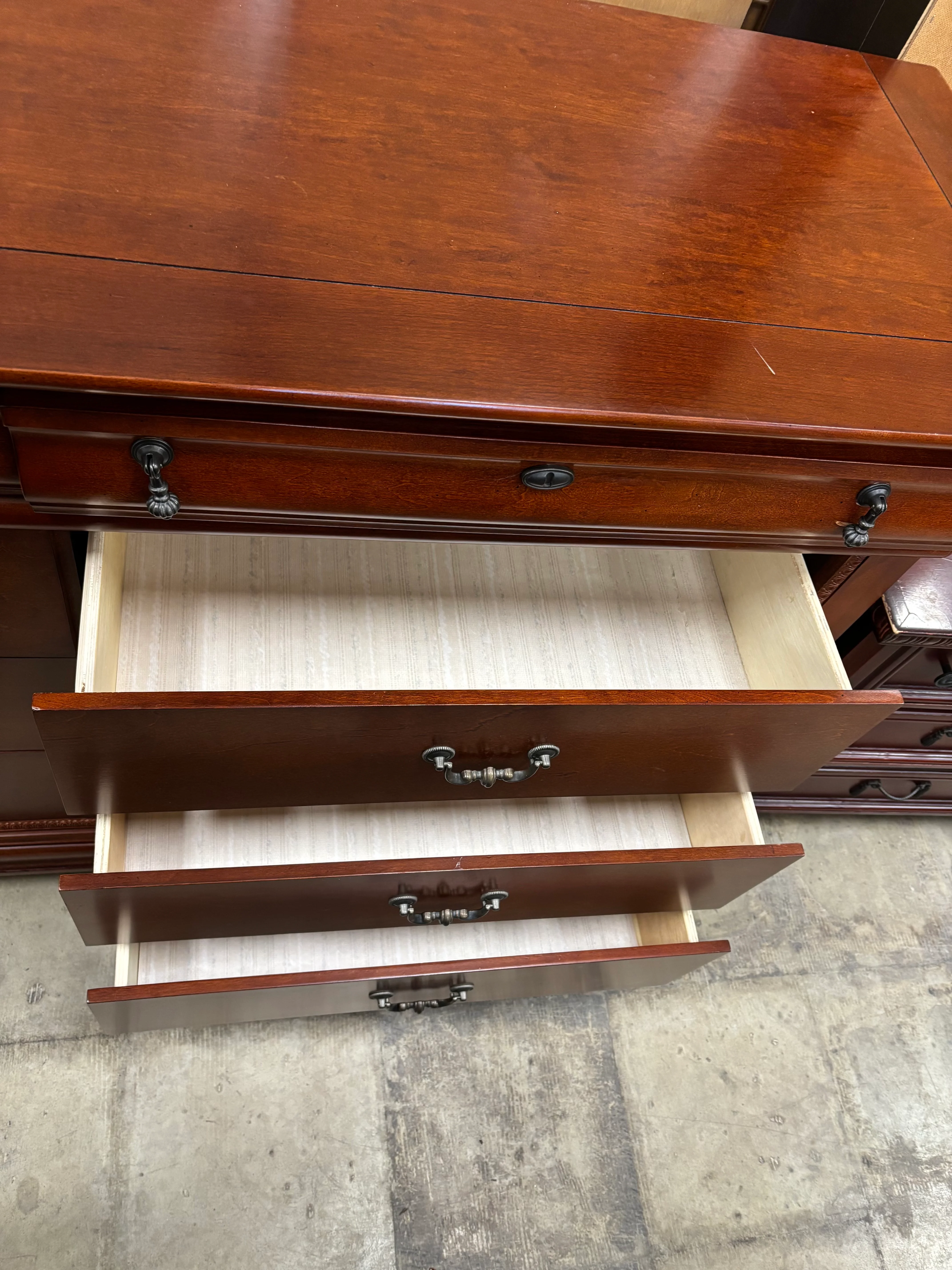 Large Cherry Wood Dresser with Mirror - Image 2
