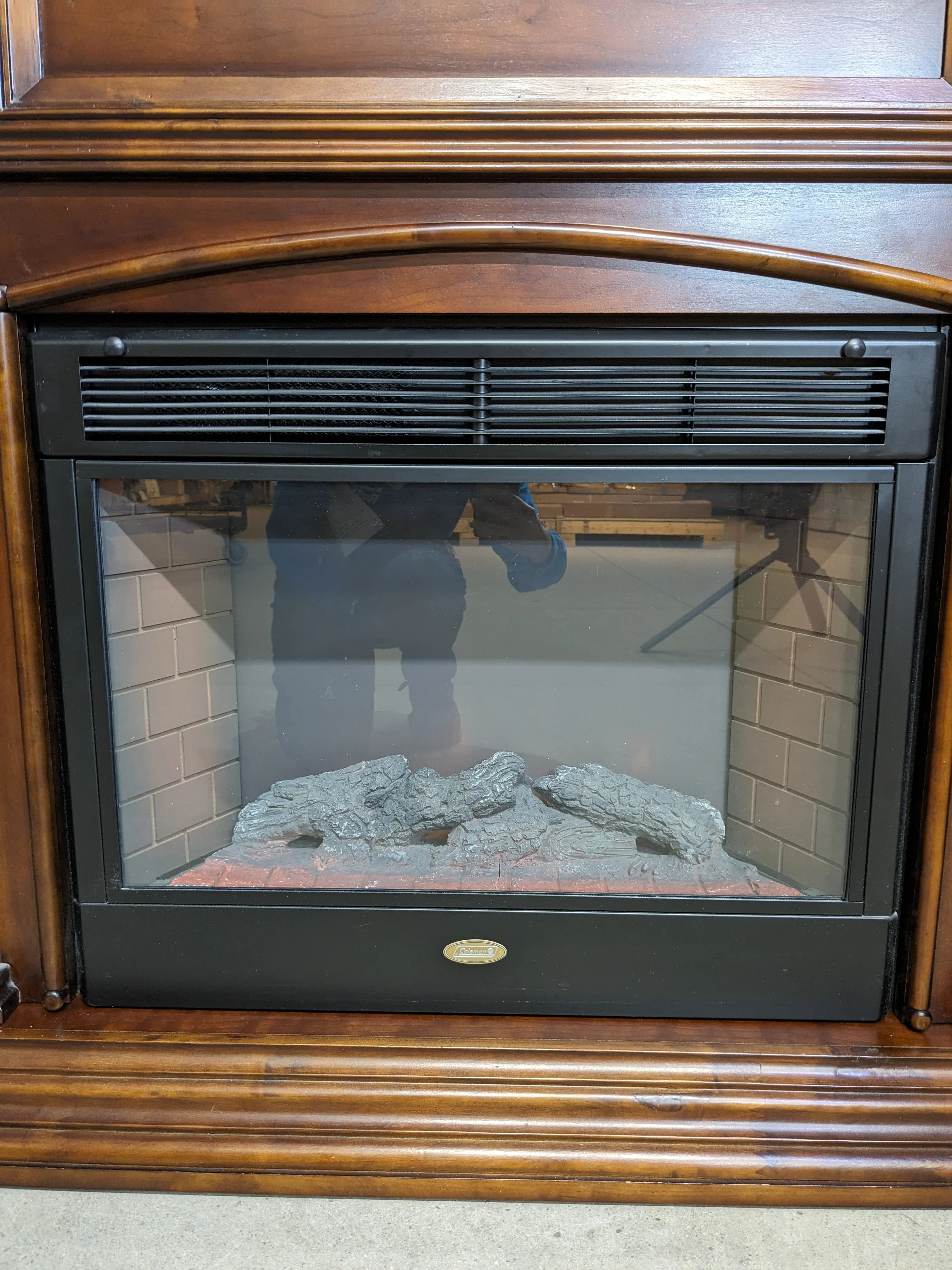 Mahogany Finish Fireplace Mantel w/ Coleman Electric Fireplace - Image 3