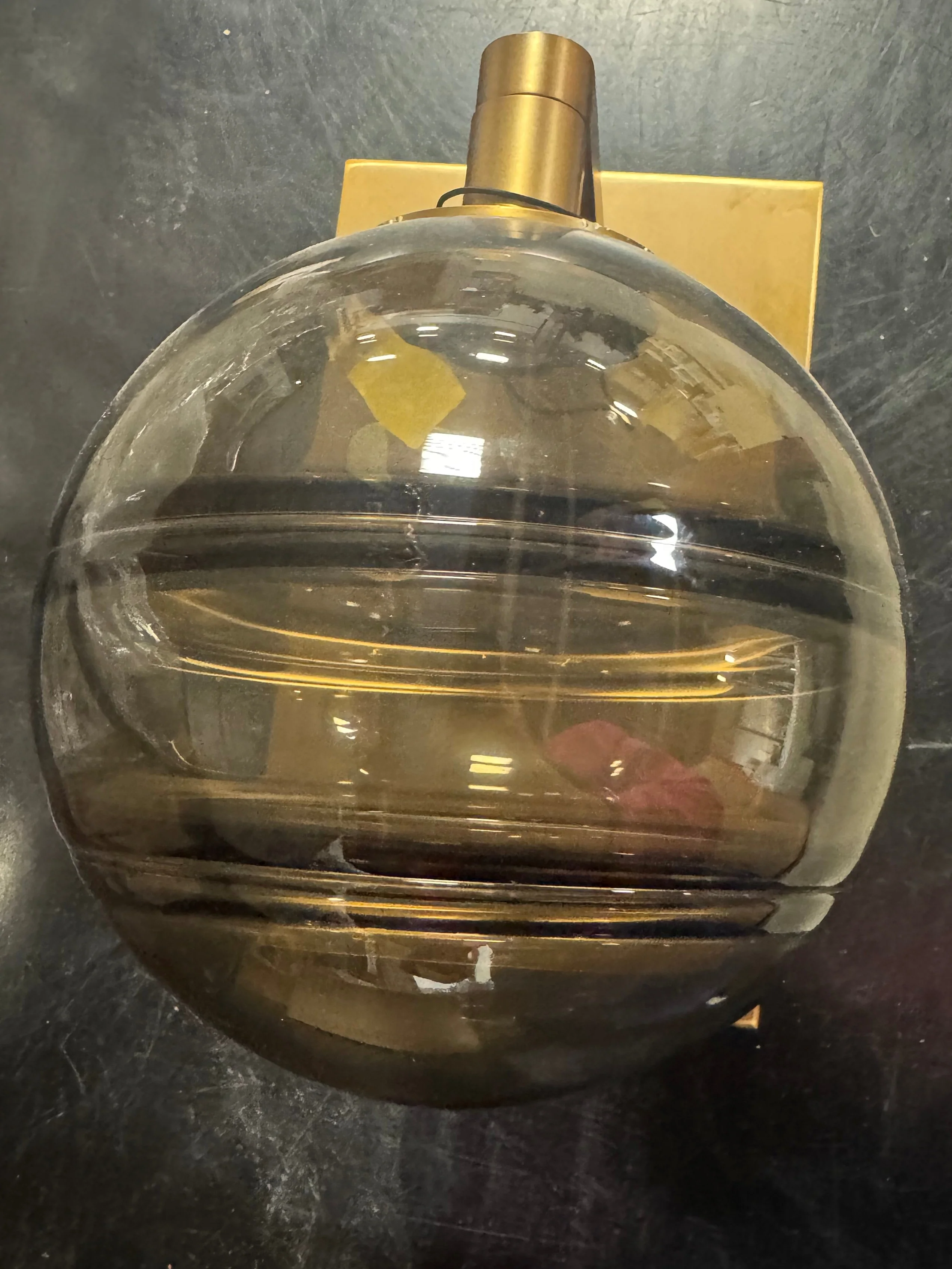 Mid-Century Modern Wall Sconce - Smoked Glass Globe with Brass Finish