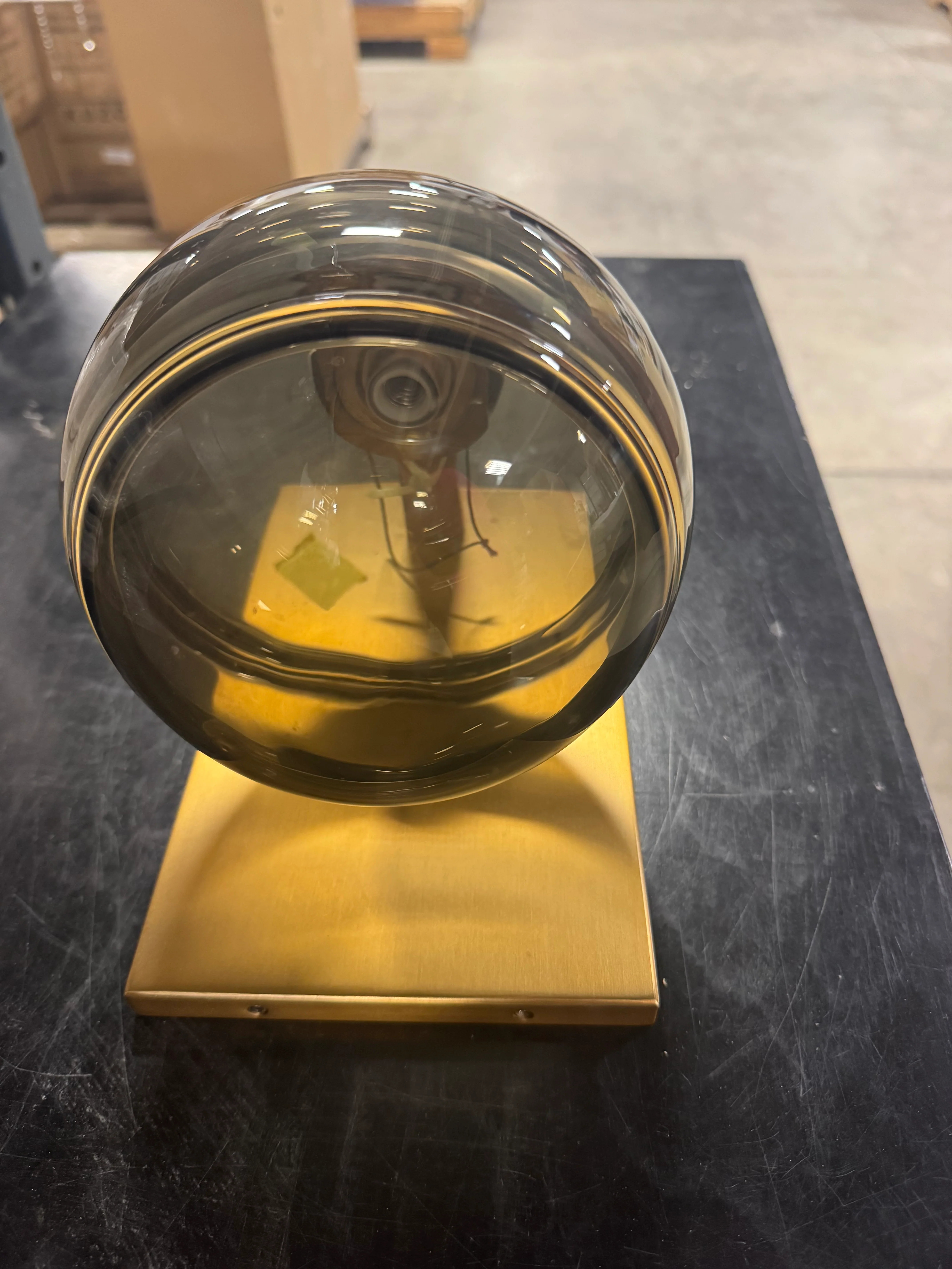 Mid-Century Modern Wall Sconce - Smoked Glass Globe with Brass Finish - Image 2