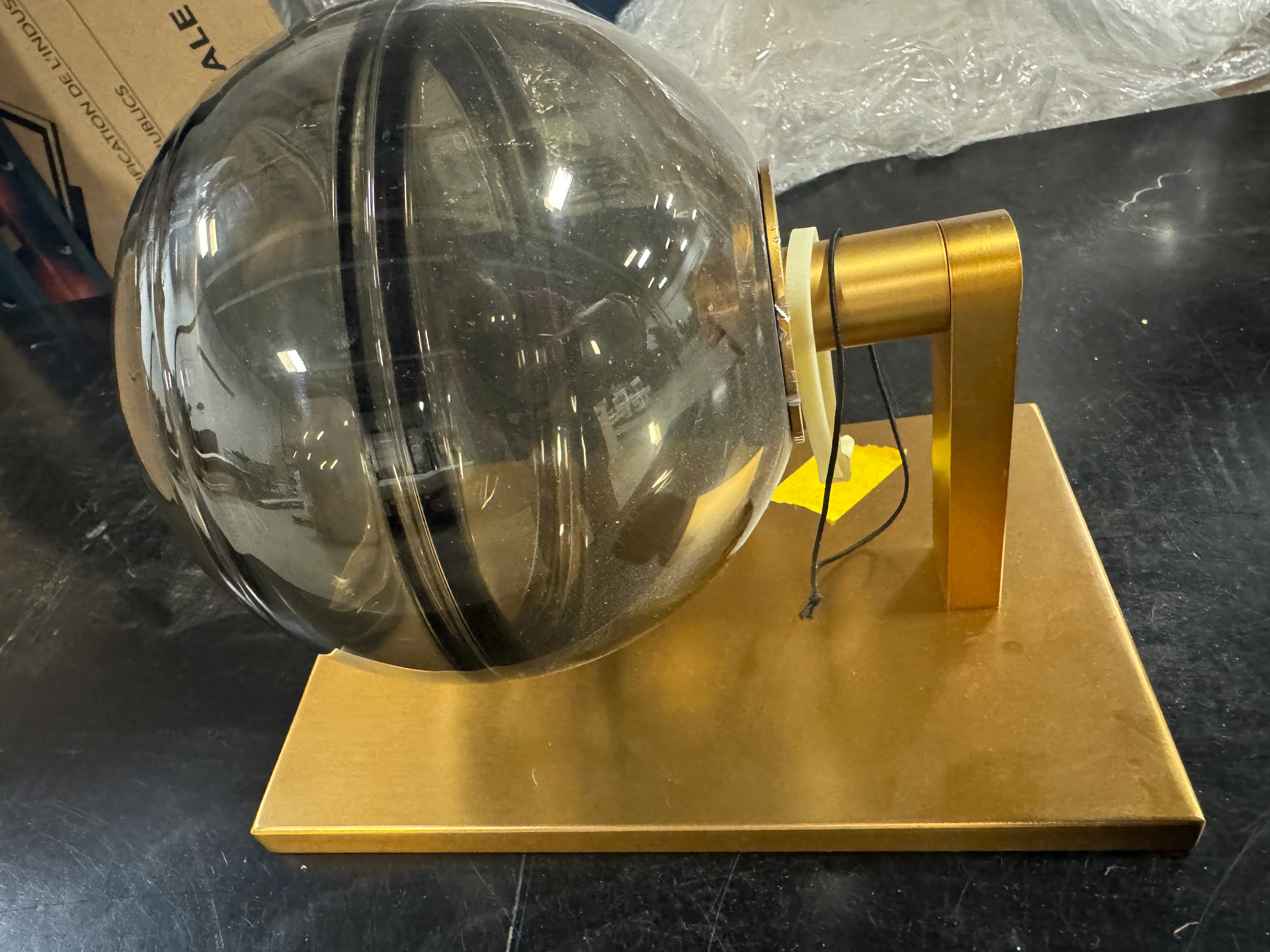 Mid-Century Modern Wall Sconce - Smoked Glass Globe with Brass Finish - Image 3