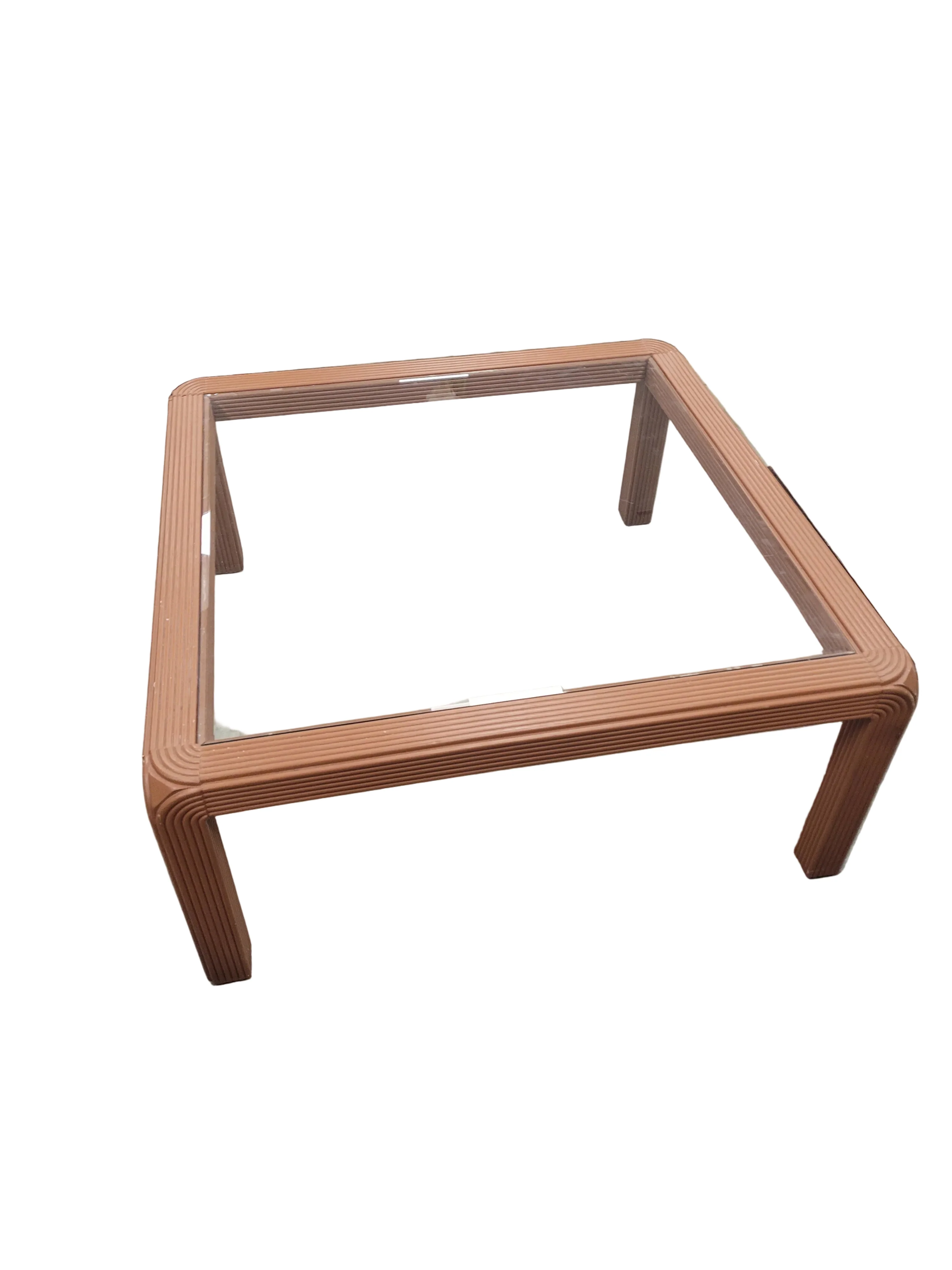 Pencil Reed Rattan Glass Top Coffee Table - Image 2