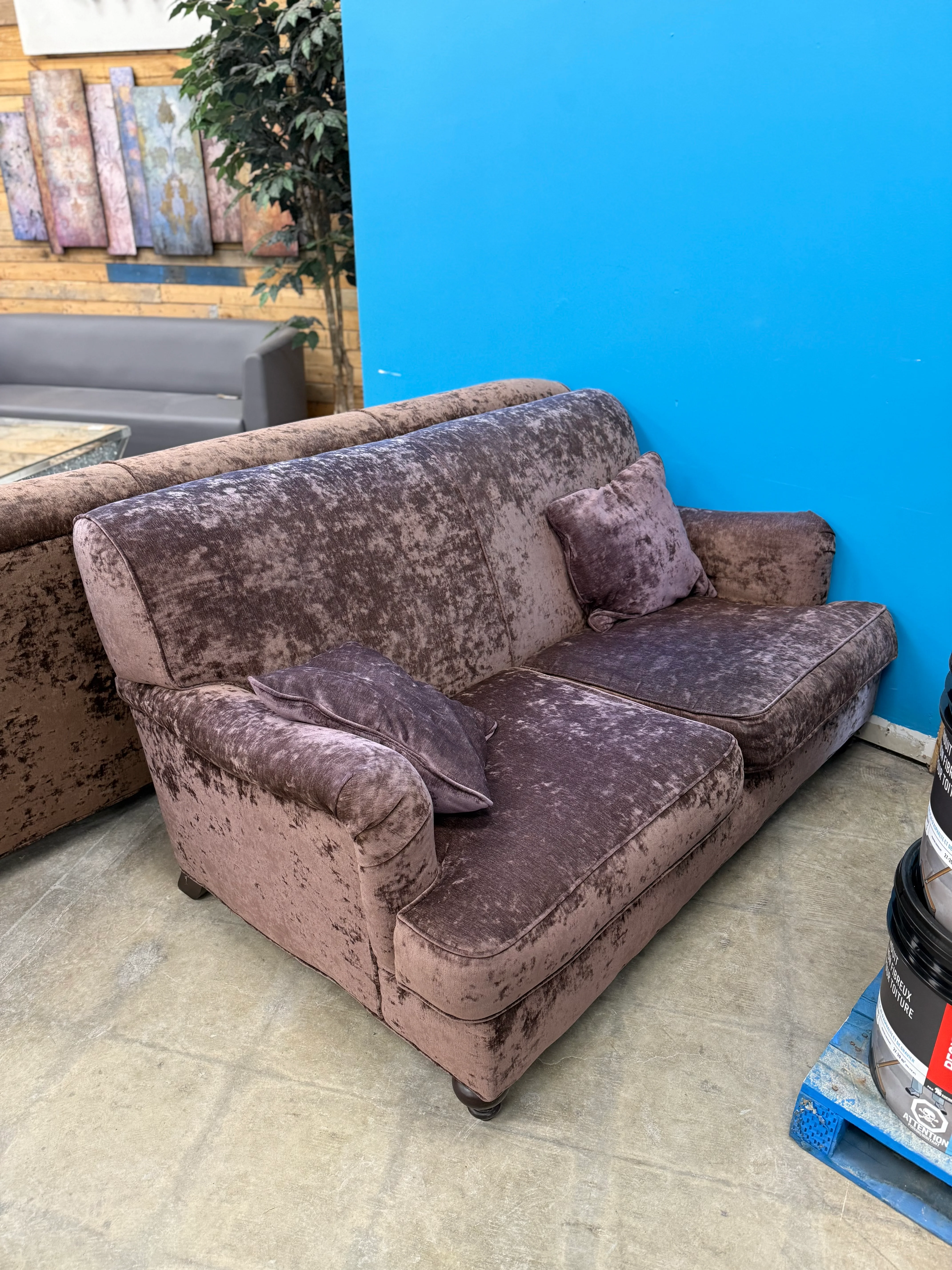 Purple & Brown Velvet Loveseat - Image 2