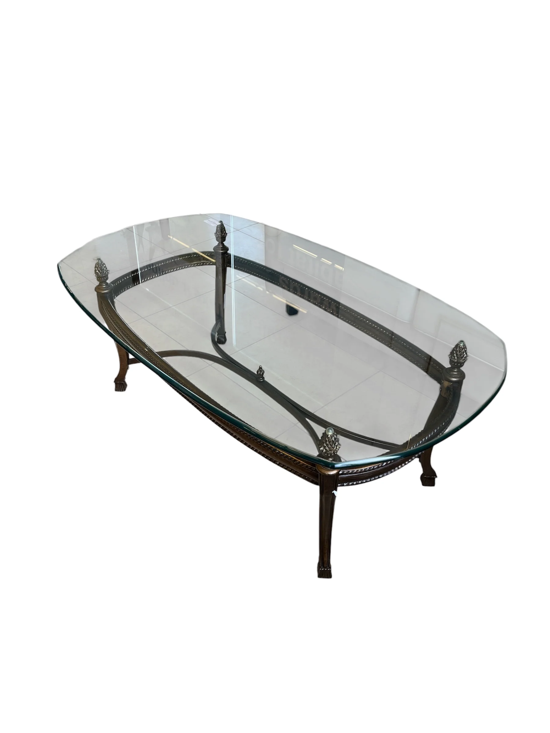 Regency Glass Top and Wrought Iron Base Coffee Table - Image 3