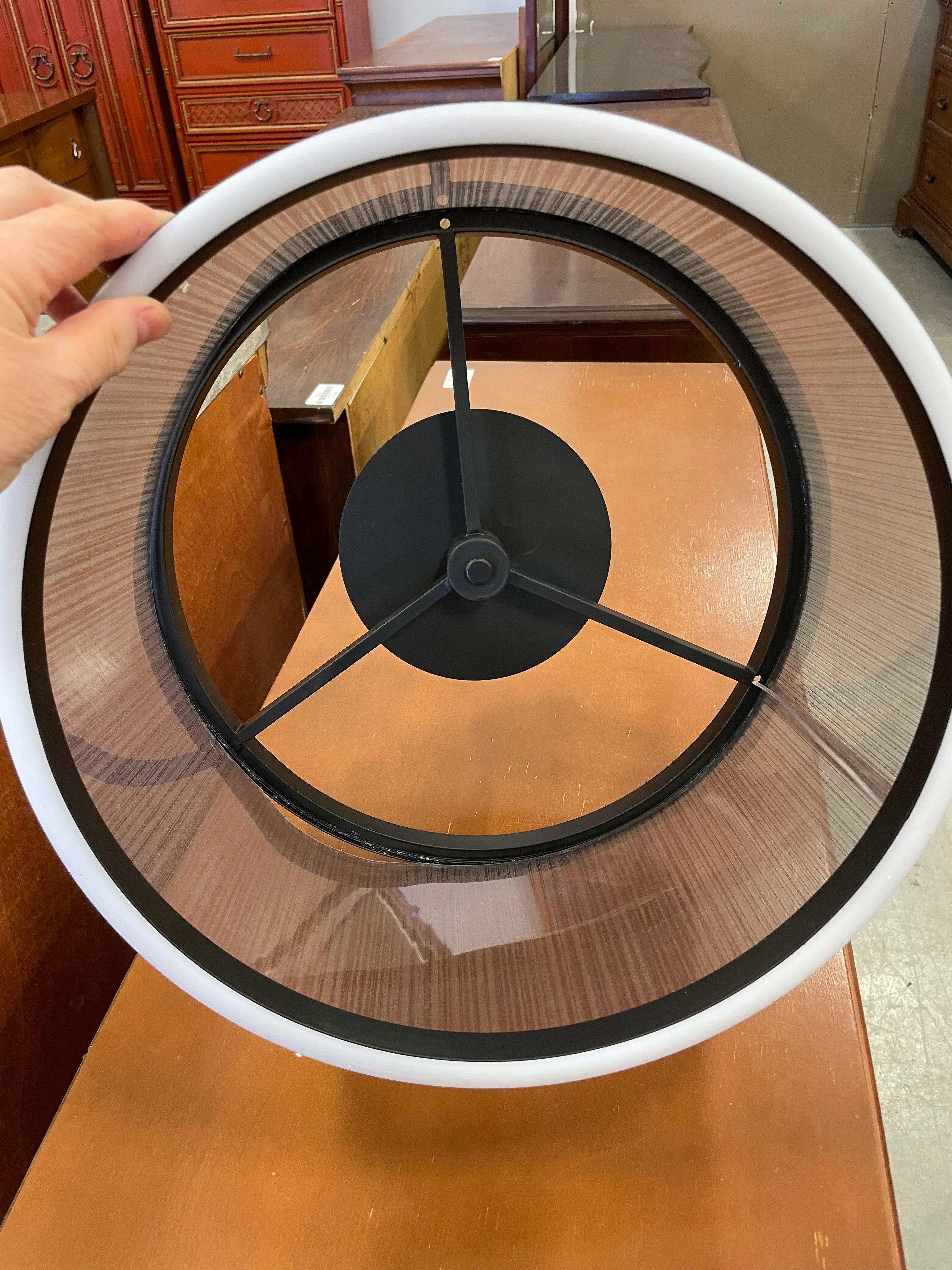 Round Black Metal Frame LED with Fine Brown Pinstripe Shade - Image 4