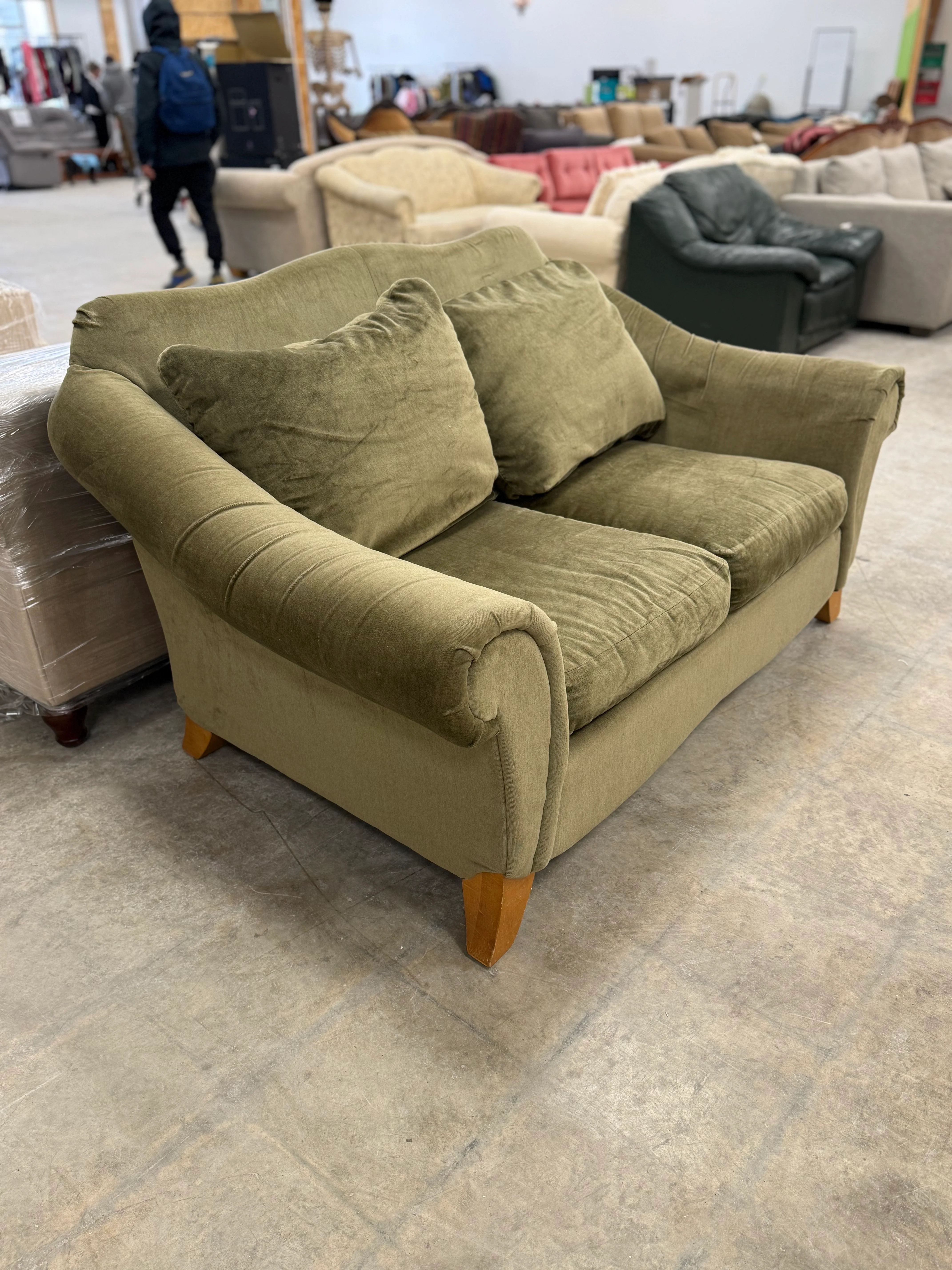 Sage Green Plush Loveseat - Image 2