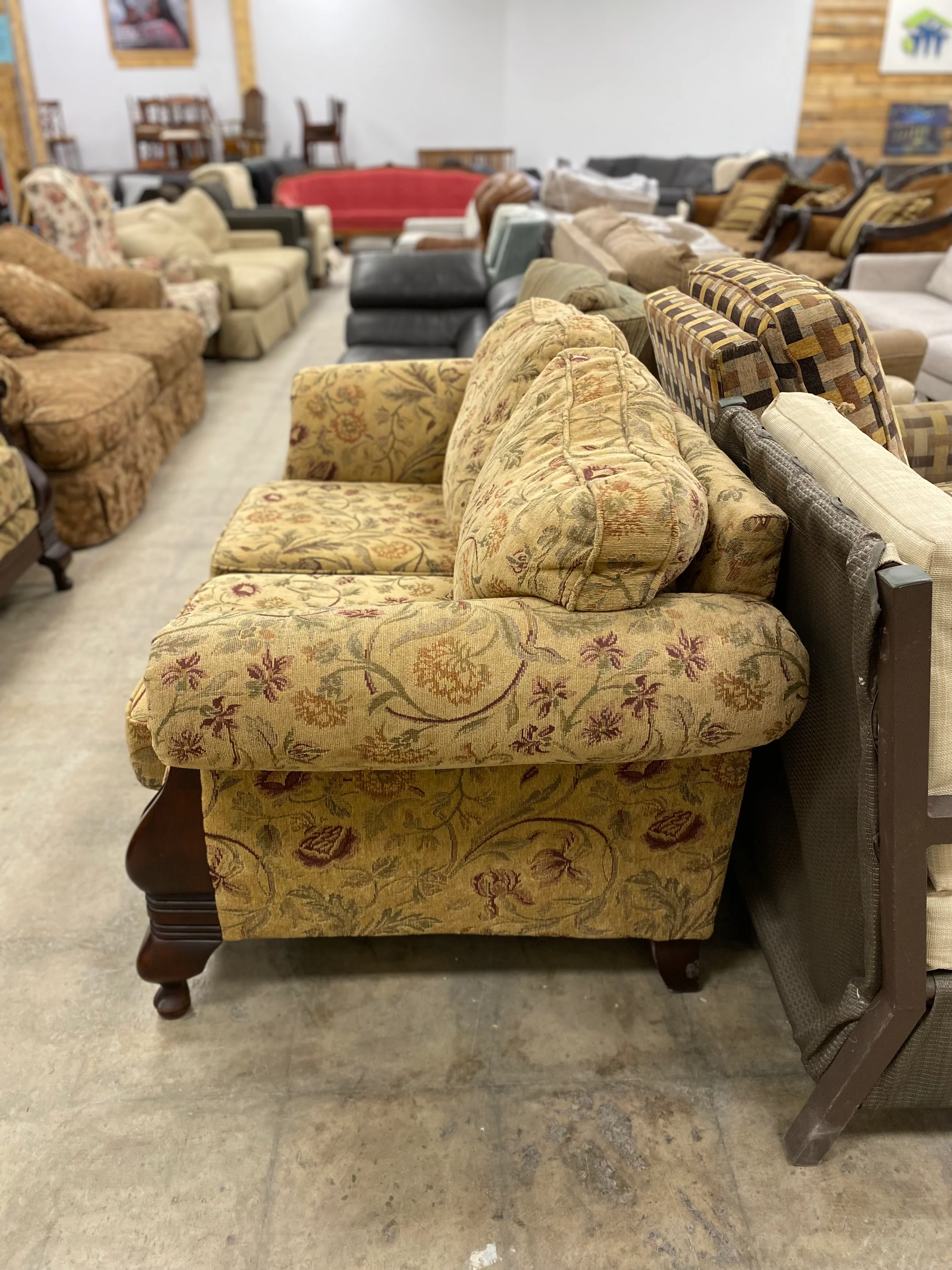 Tan Floral Loveseat - Image 2