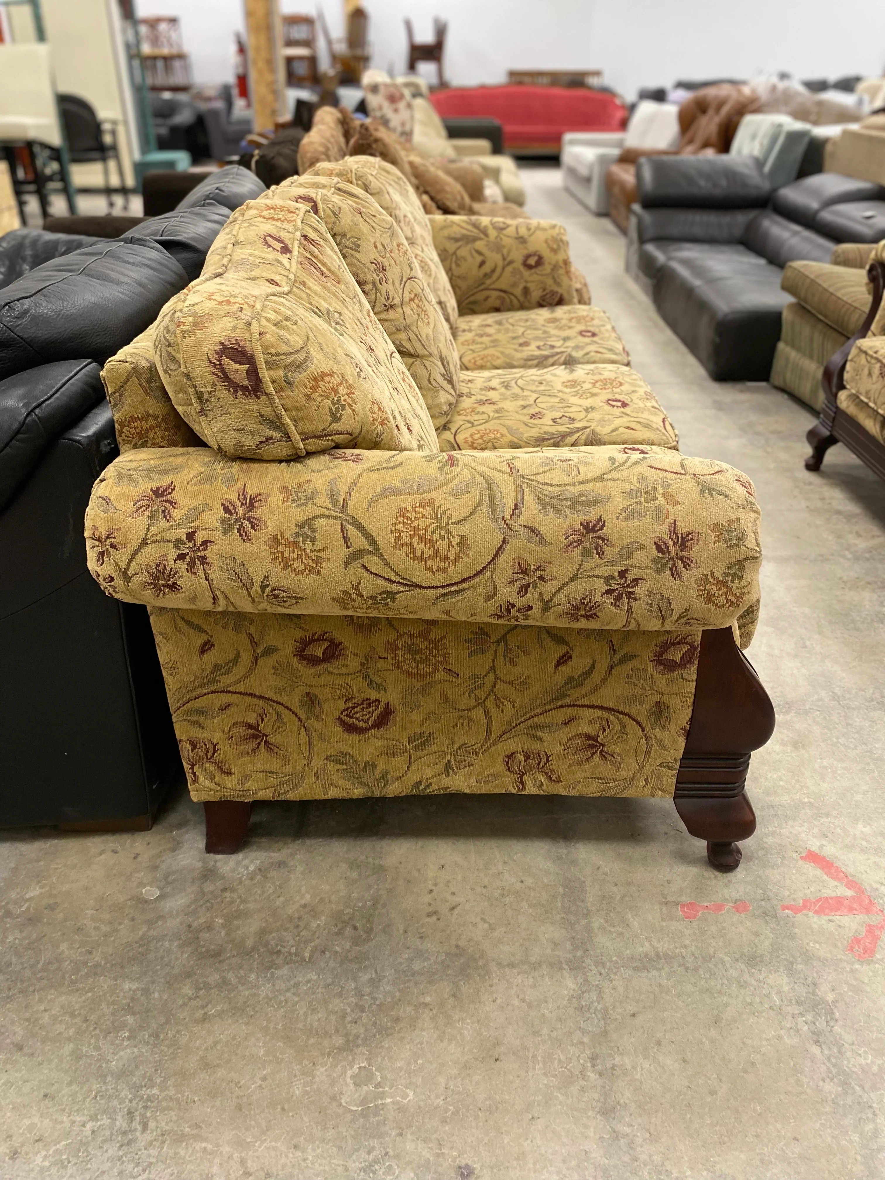 Tan Floral Sofa - Image 2