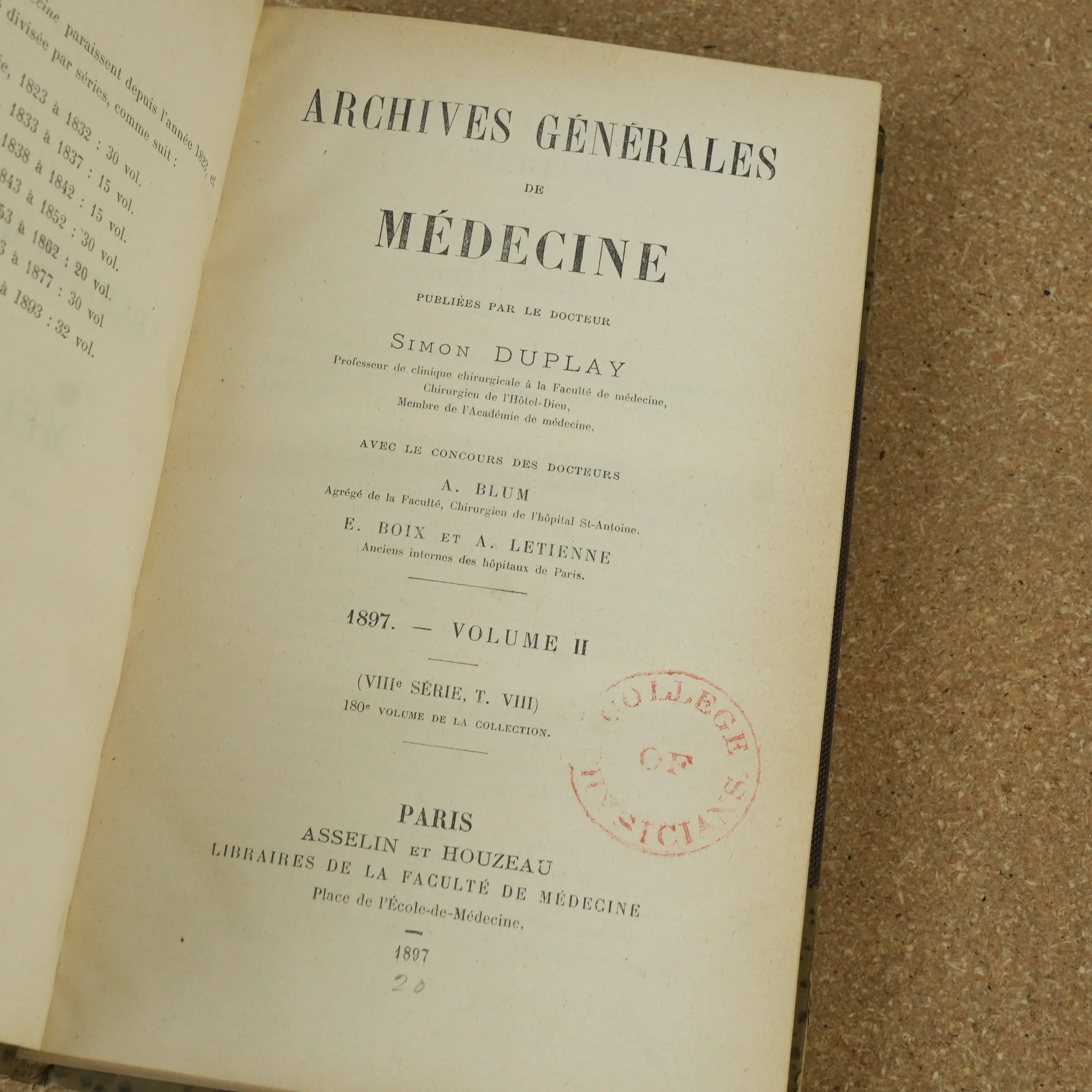 The Archives Générales de Médecine Serie 8 Vol 8 by Simon Duplay 1897 - Image 3