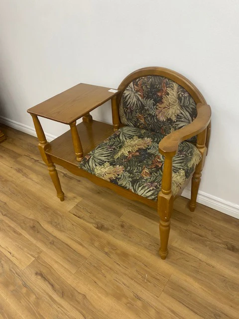 Vintage Telephone Table / Gossip Bench w/Side Shelf - Image 3