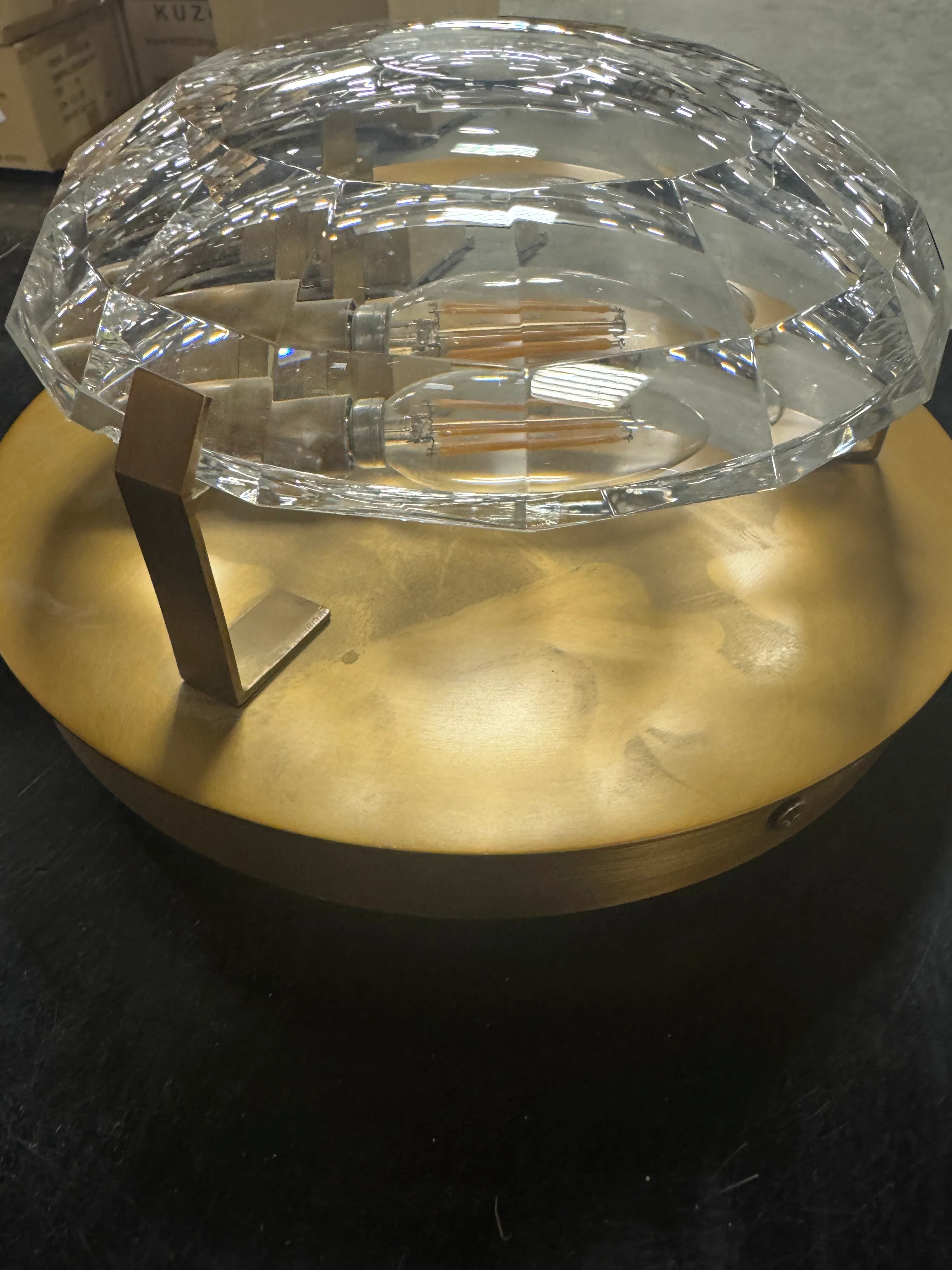 Vintage Crystal Flush Mount Ceiling Light - Brass Finish - Image 3